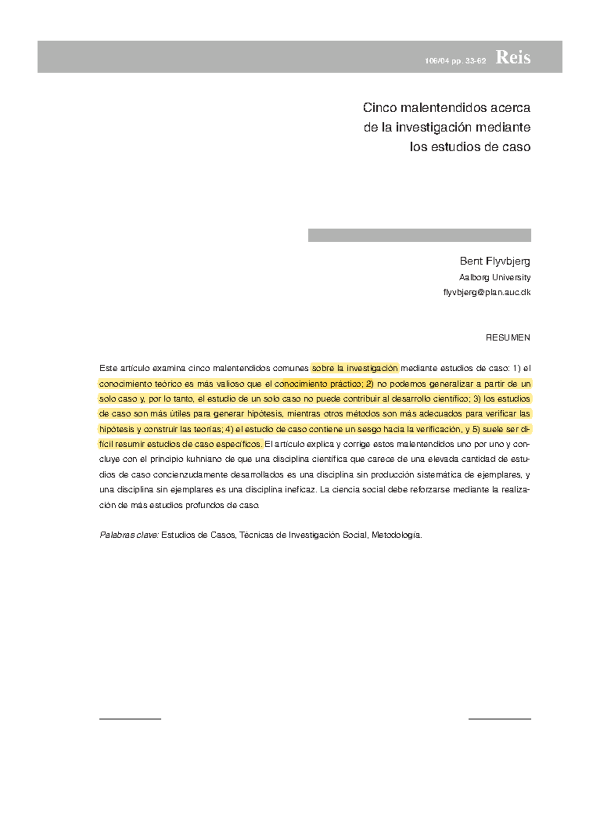 Cinco Malentendidos De La Investigación Flyvbjerg 2004 - 106/04 Pp. 33 ...