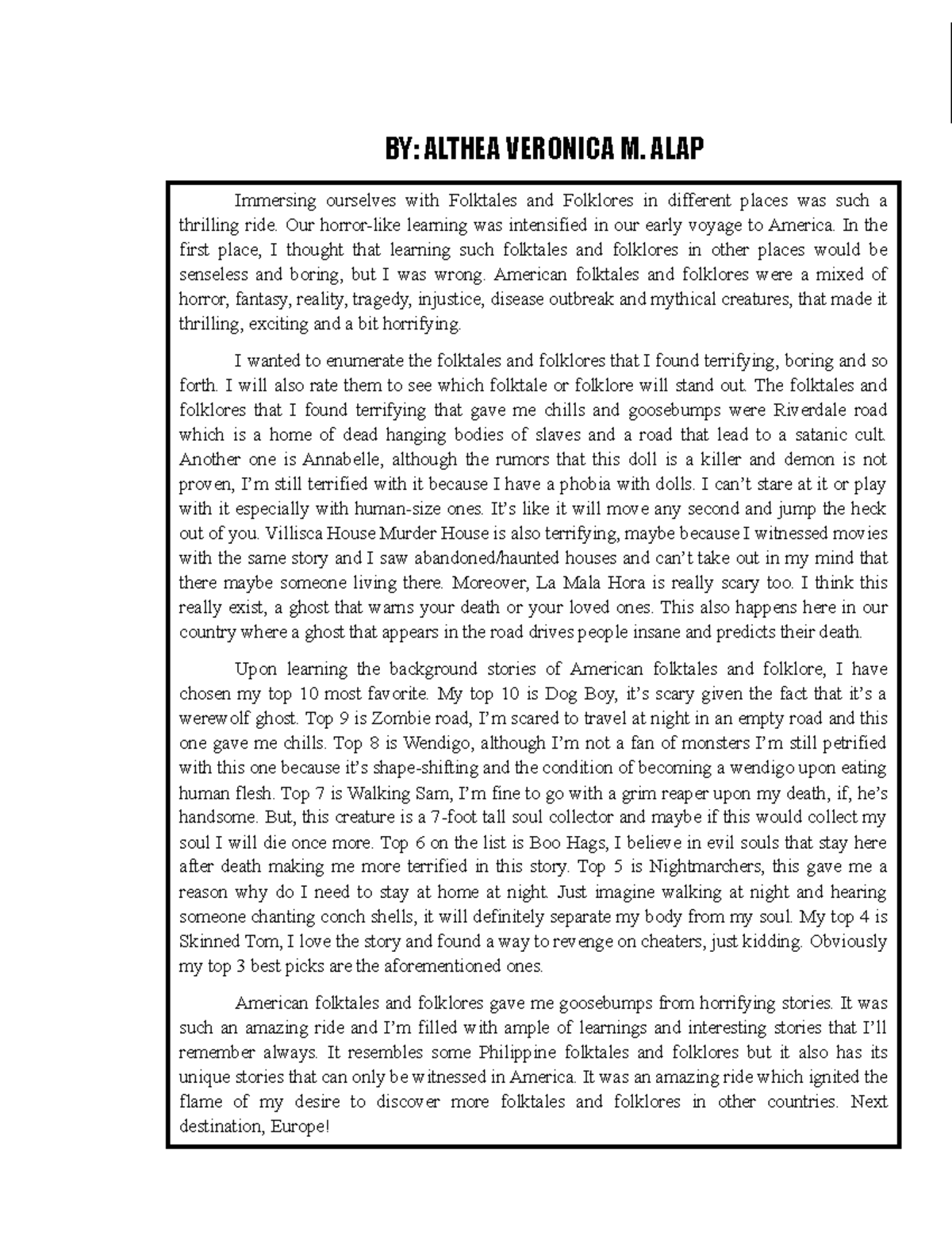 Reaction Paper - WRITING - BY: ALTHEA VERONICA M. ALAP Immersing ...