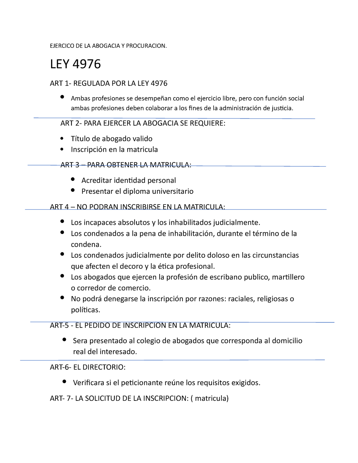 Ley 4976 Apuntes Ejercico De La Abogacia Y Procuracion Ley 4976 Art 1 Regulada Por La Ley 3911