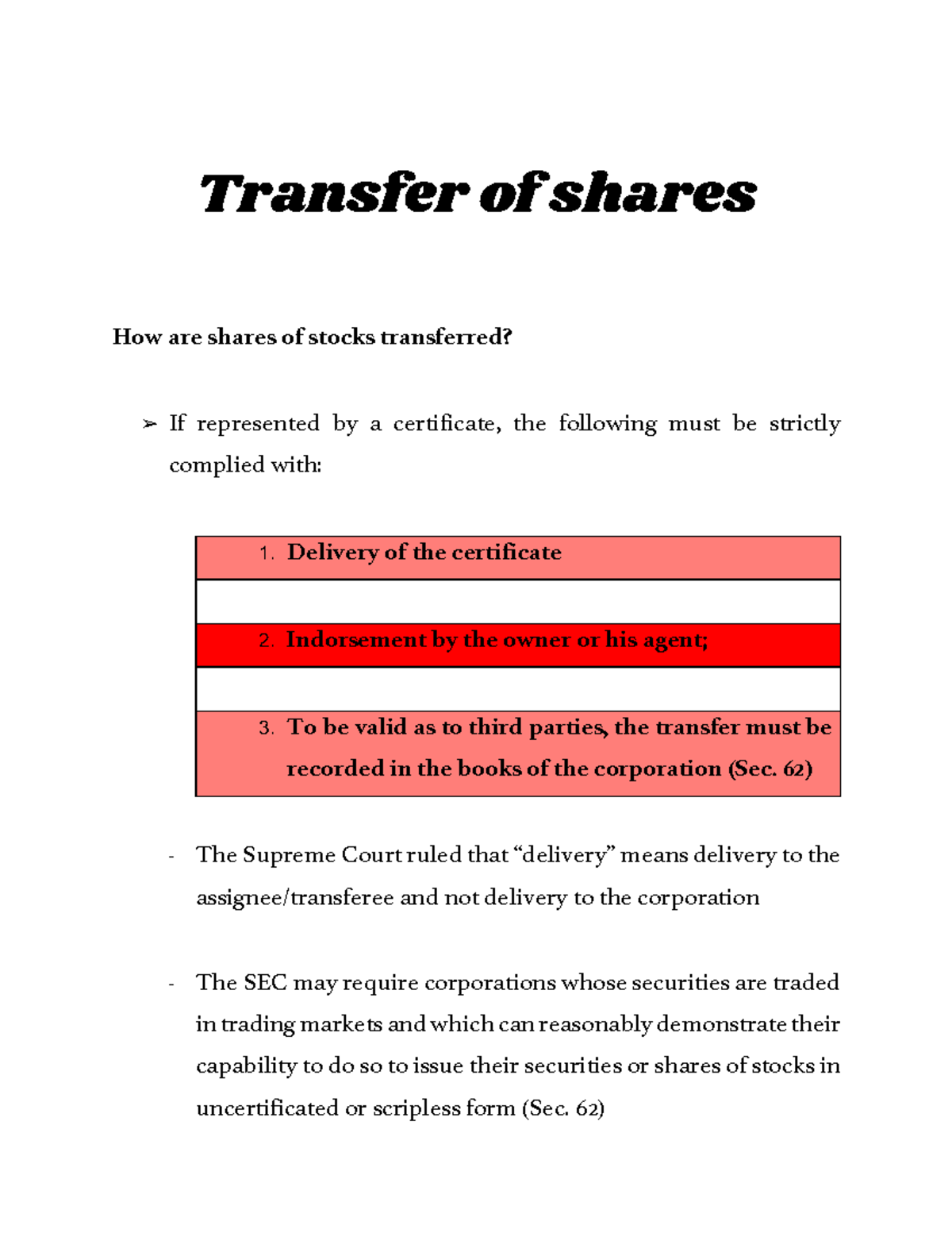 assignment of shares to