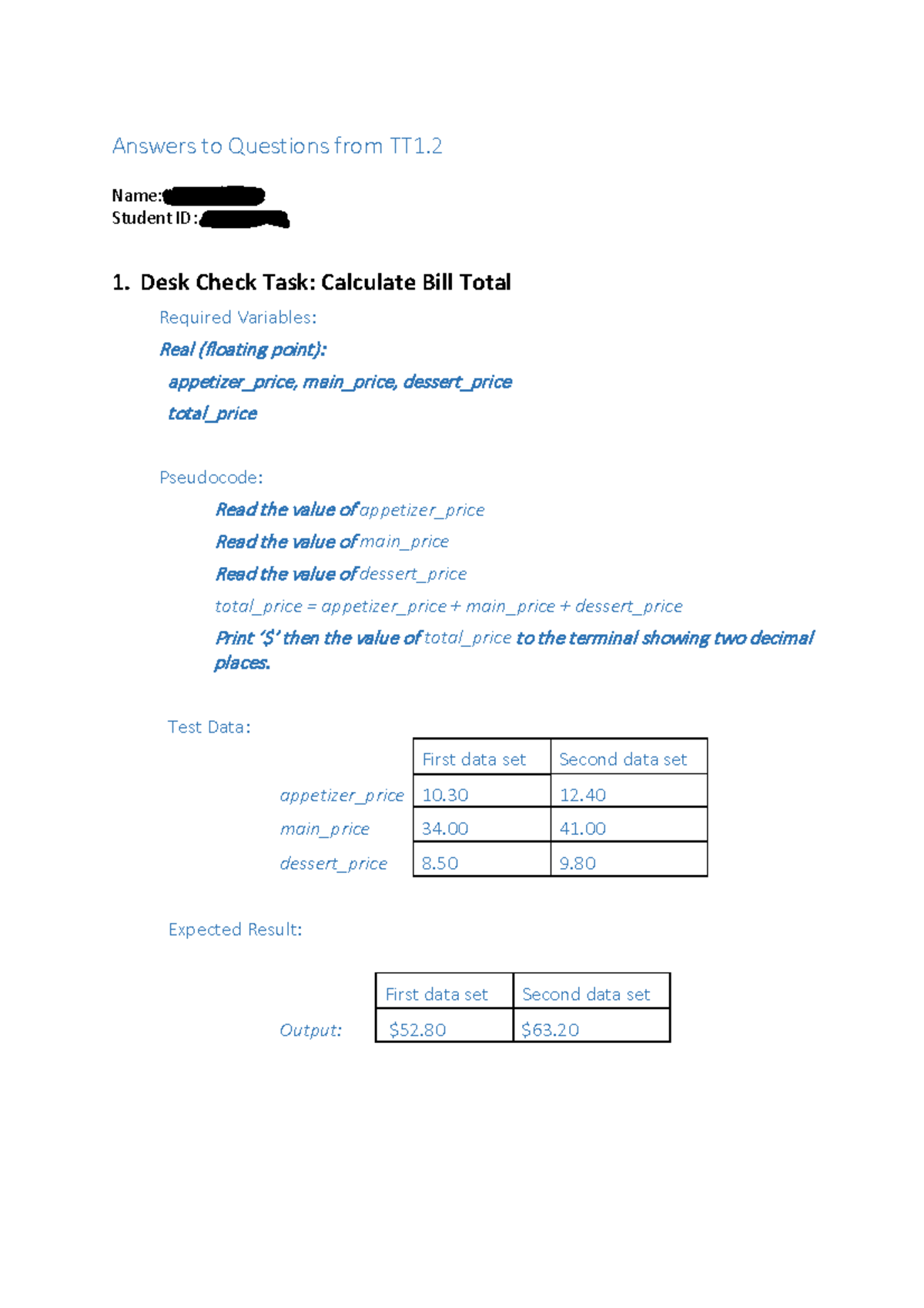 Tutorial Task 1.2 - Answers V2 - Answers to Questions from TT1. Name ...