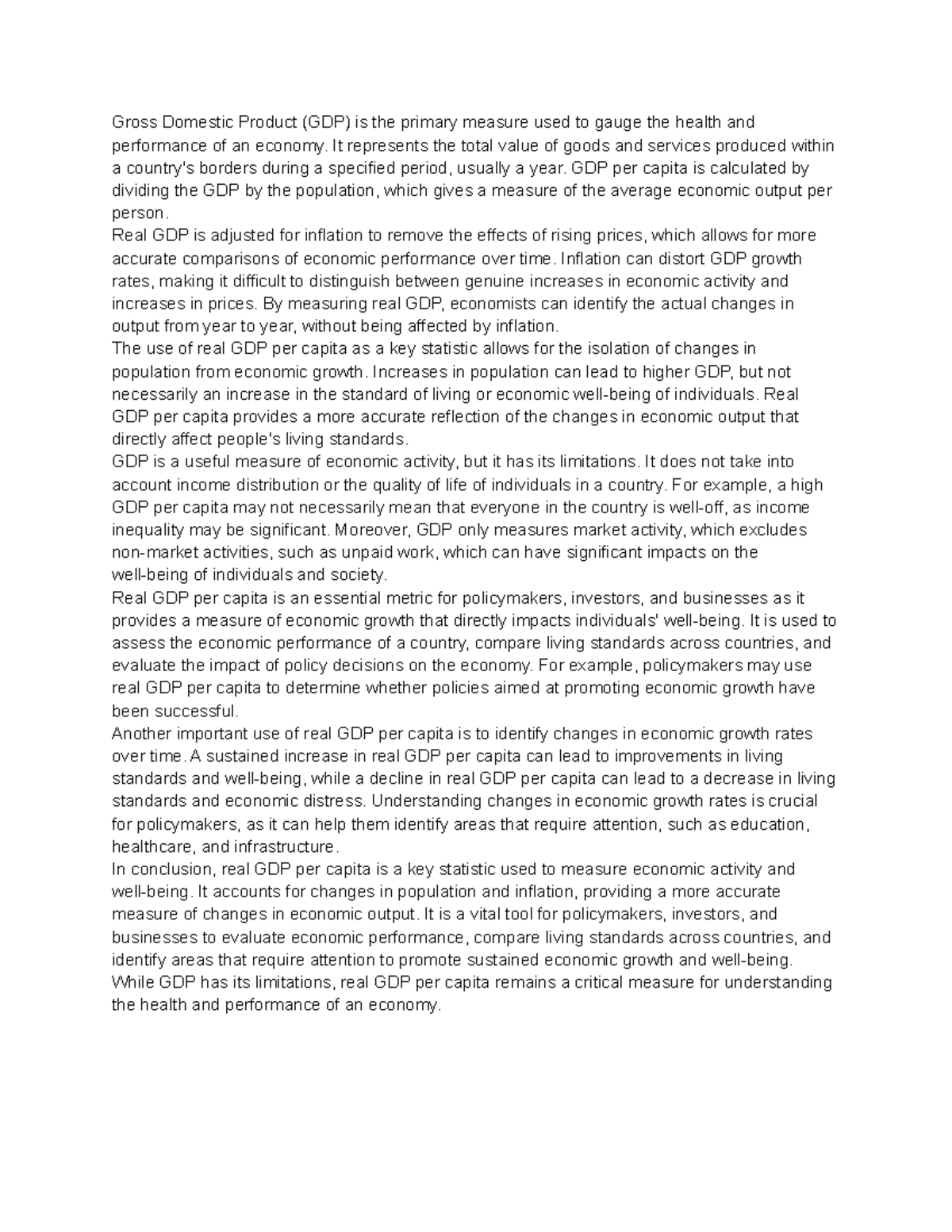 Econ 1020 macroeconomics - Gross Domestic Product (GDP) is the primary ...
