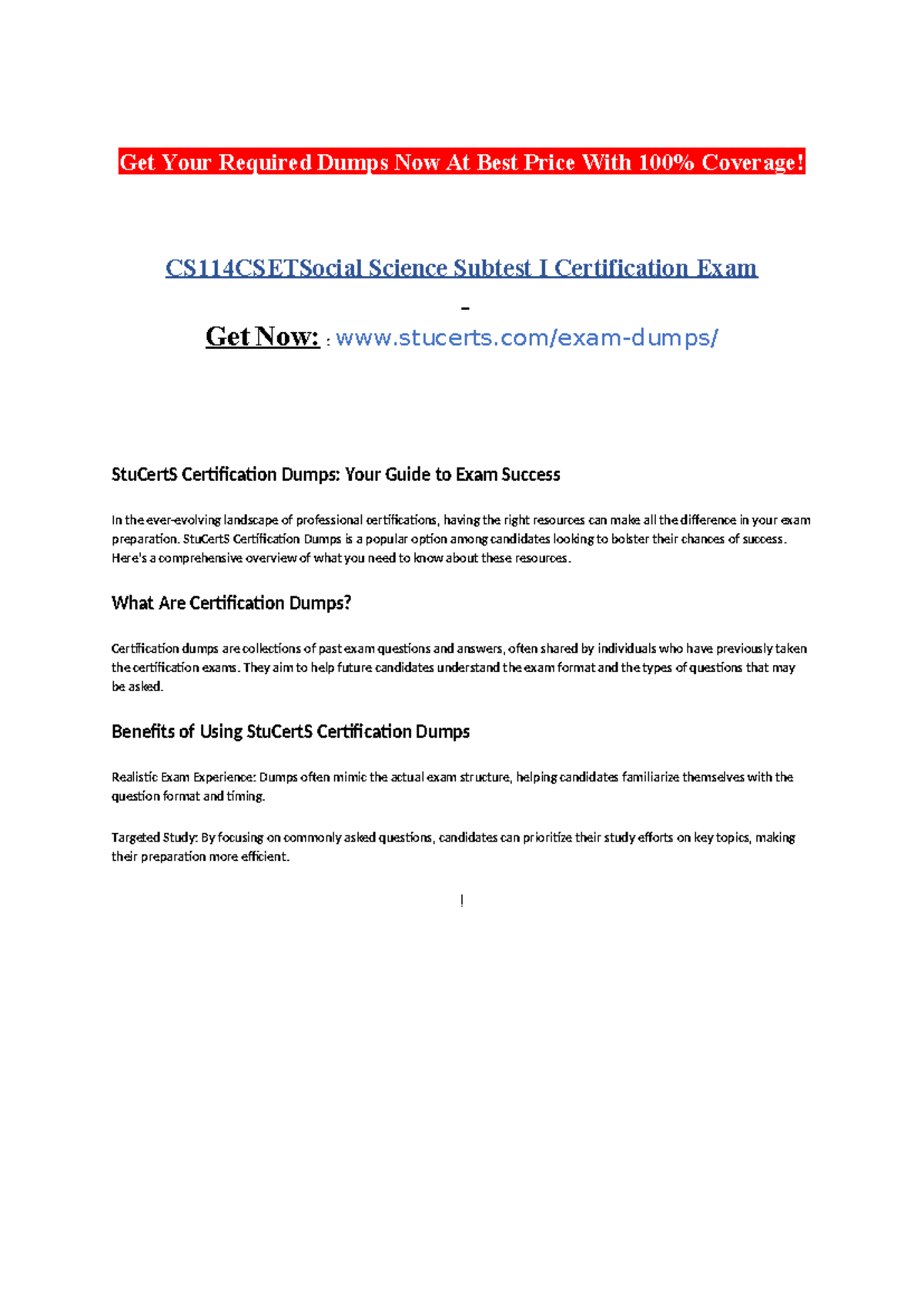 CS114 Csetsocial Science Subtest I Certification Exam - Get Your ...