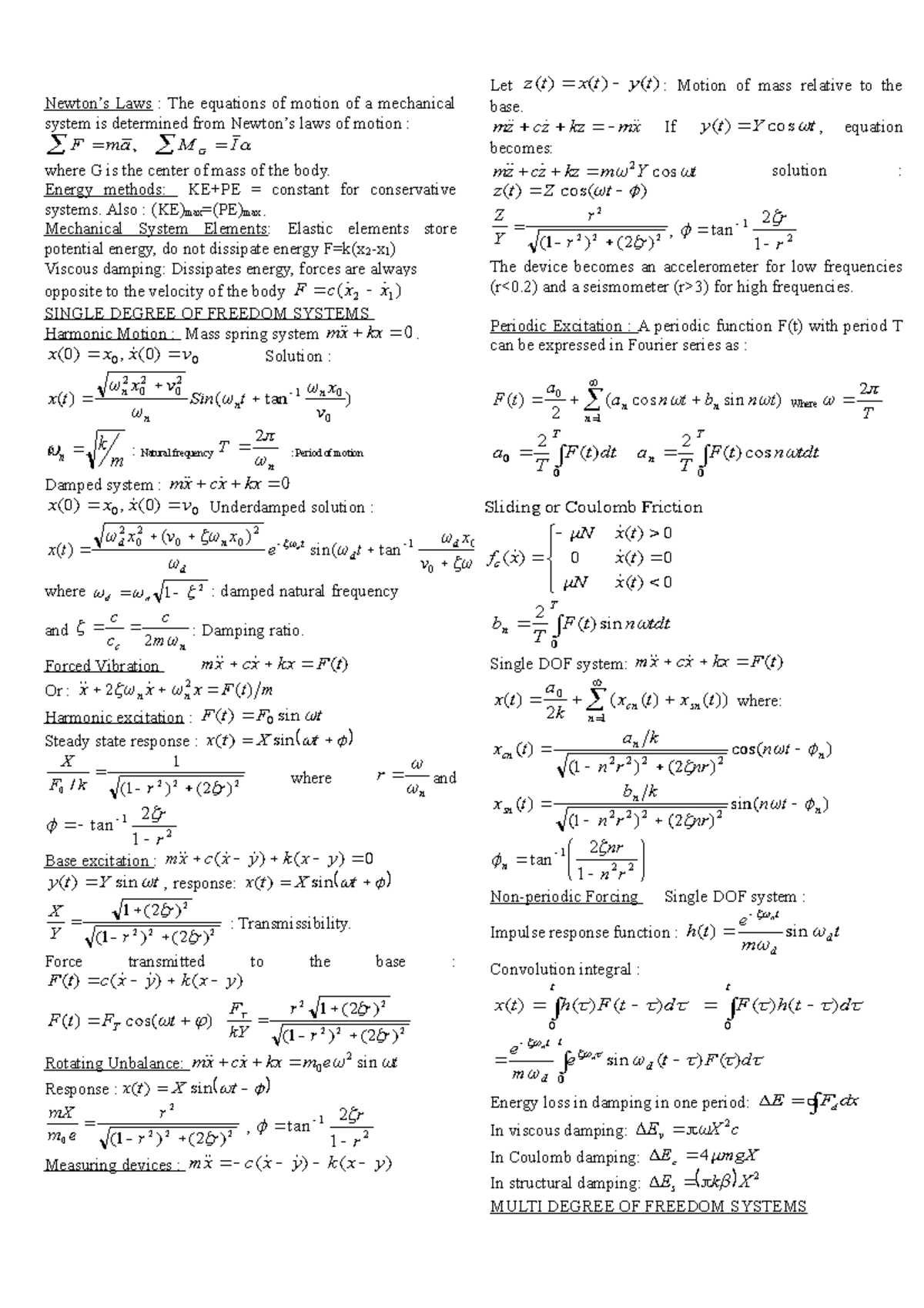 Summury of vibration solving procedure - Newton’s Laws : The equations ...