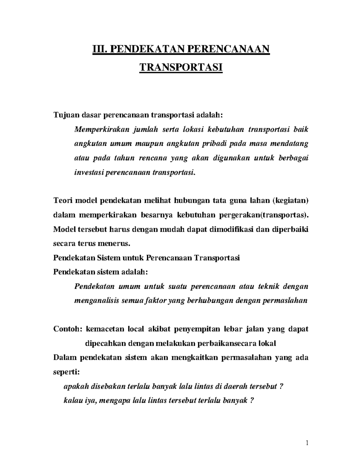 Sistem Transportasi ( Pendekatan Perencanaan Transportasi) - III ...