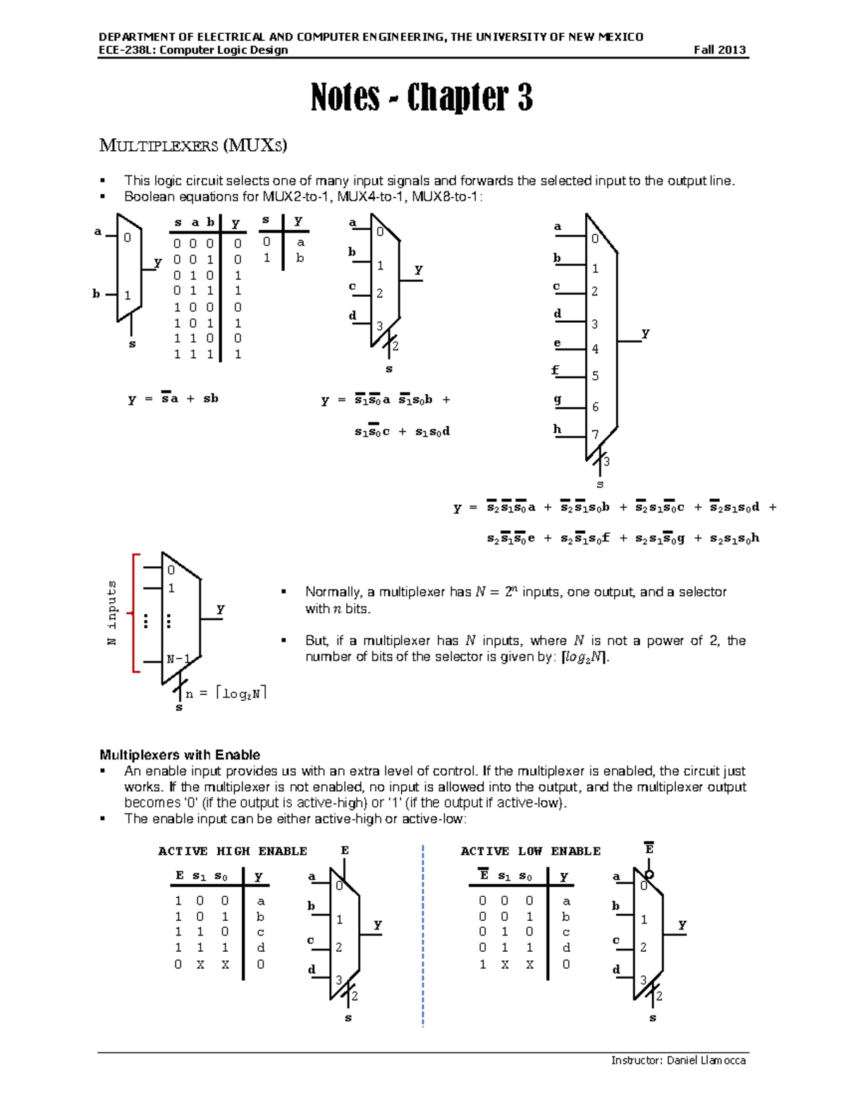 Notes - Lecture - Chapter 3 - ECE-238L: Computer Logic Design Fall 2013 ...