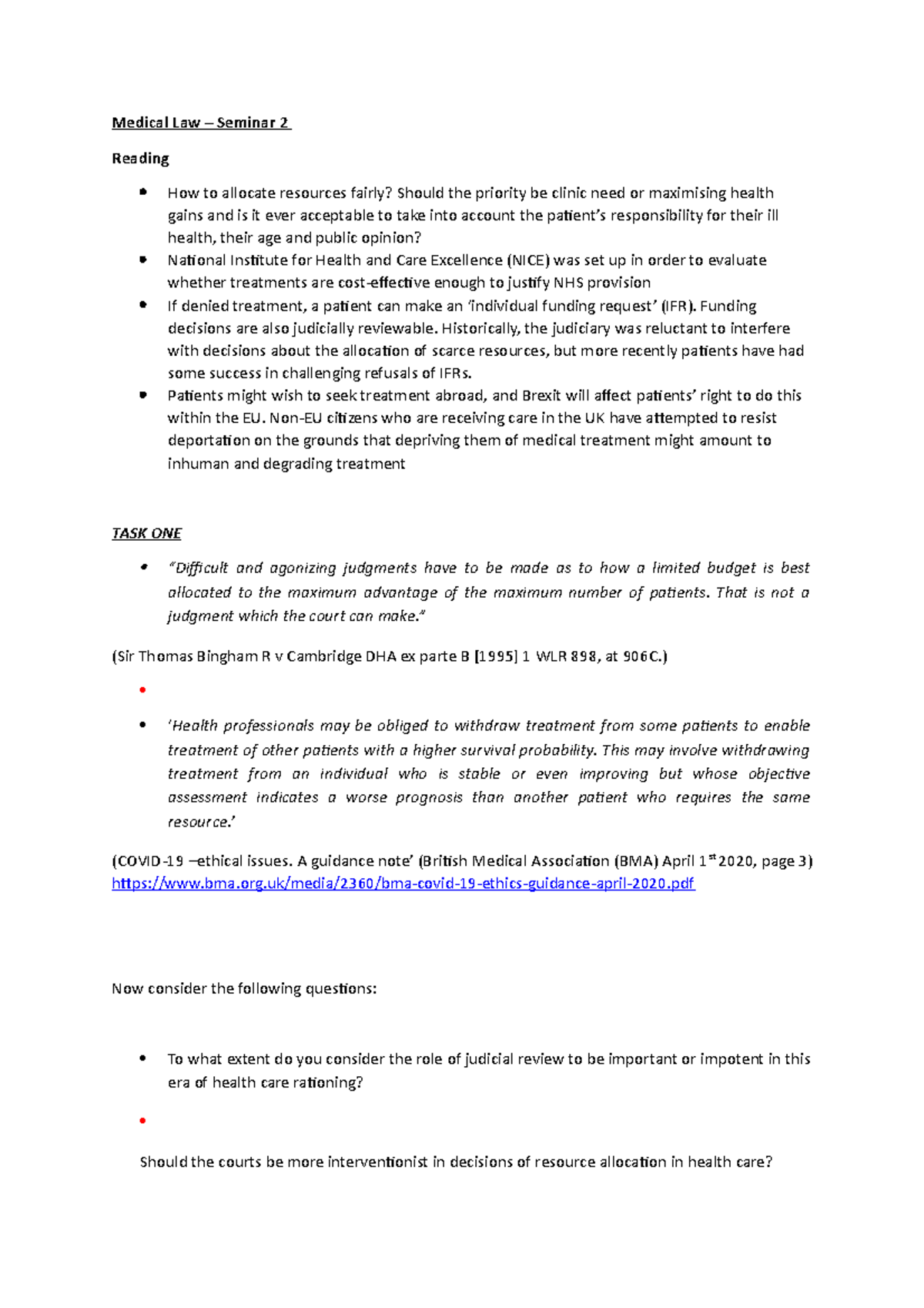 Medical Law Seminar 2 Medical Law Seminar 2 Reading How to