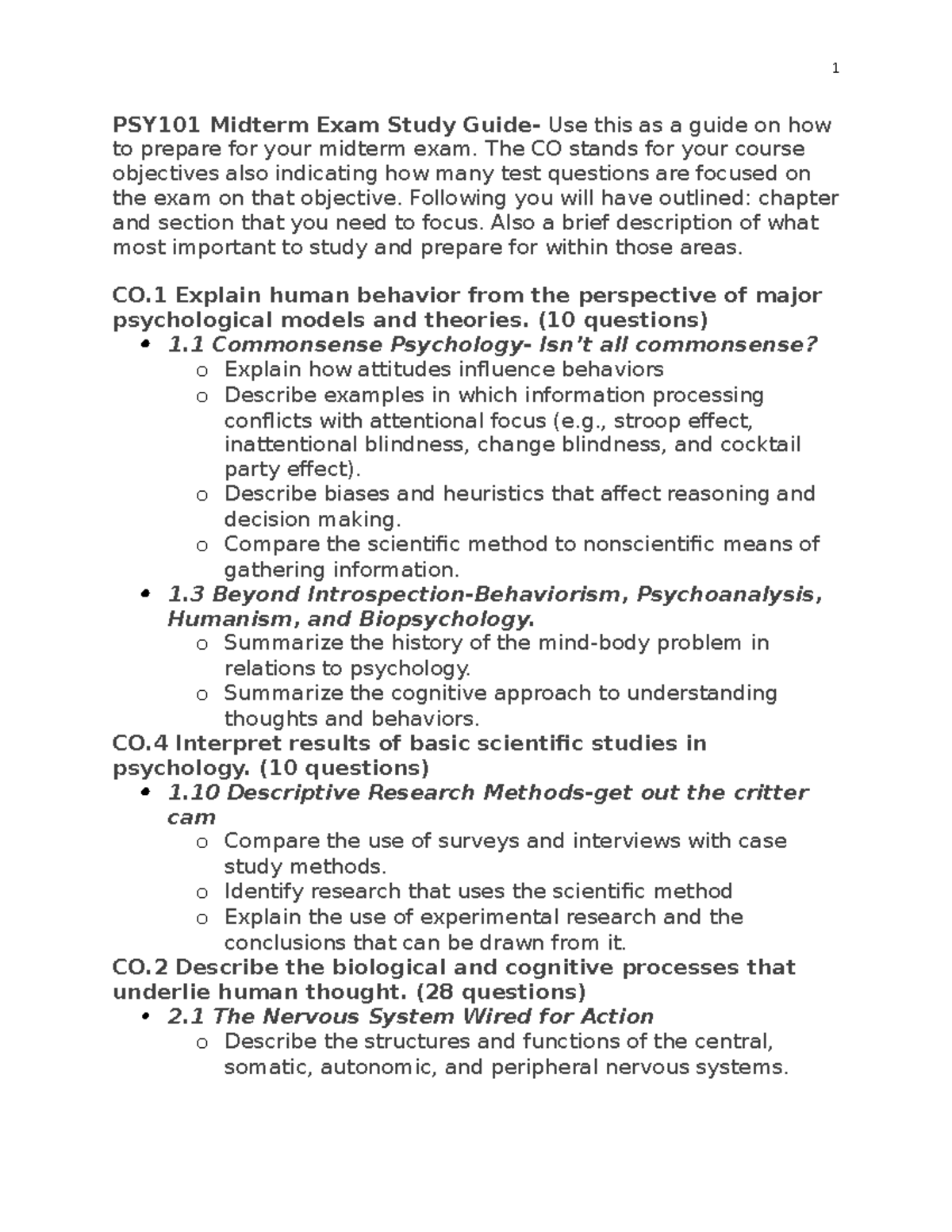 PSY101 Midterm Exam Study - Studocu