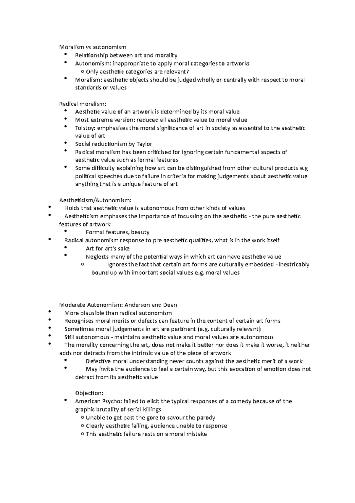 Moderate Autonomism - Moralism vs autonomism Relationship between art ...