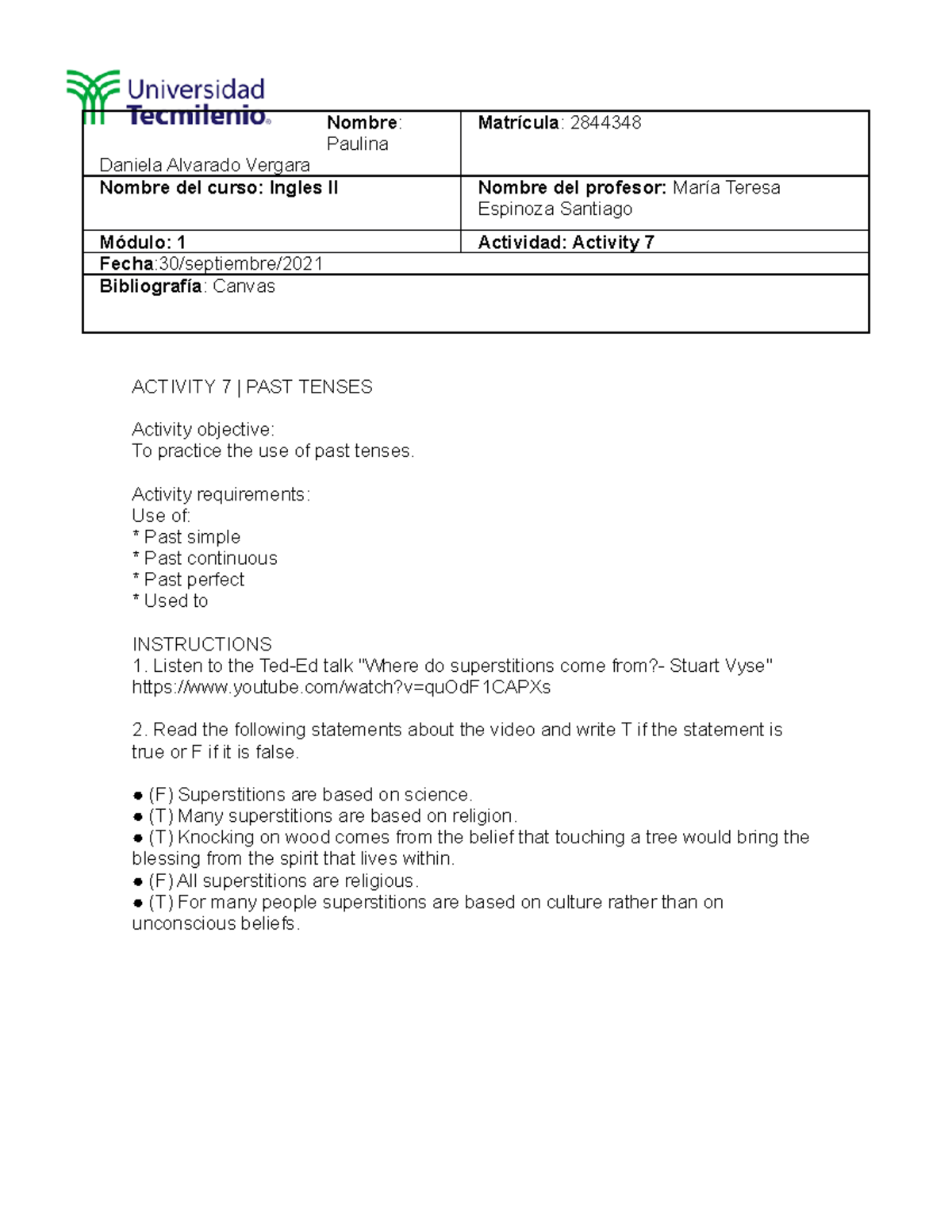 Activity 7 ingles - actividad - Inglés - TecMilenio - Studocu
