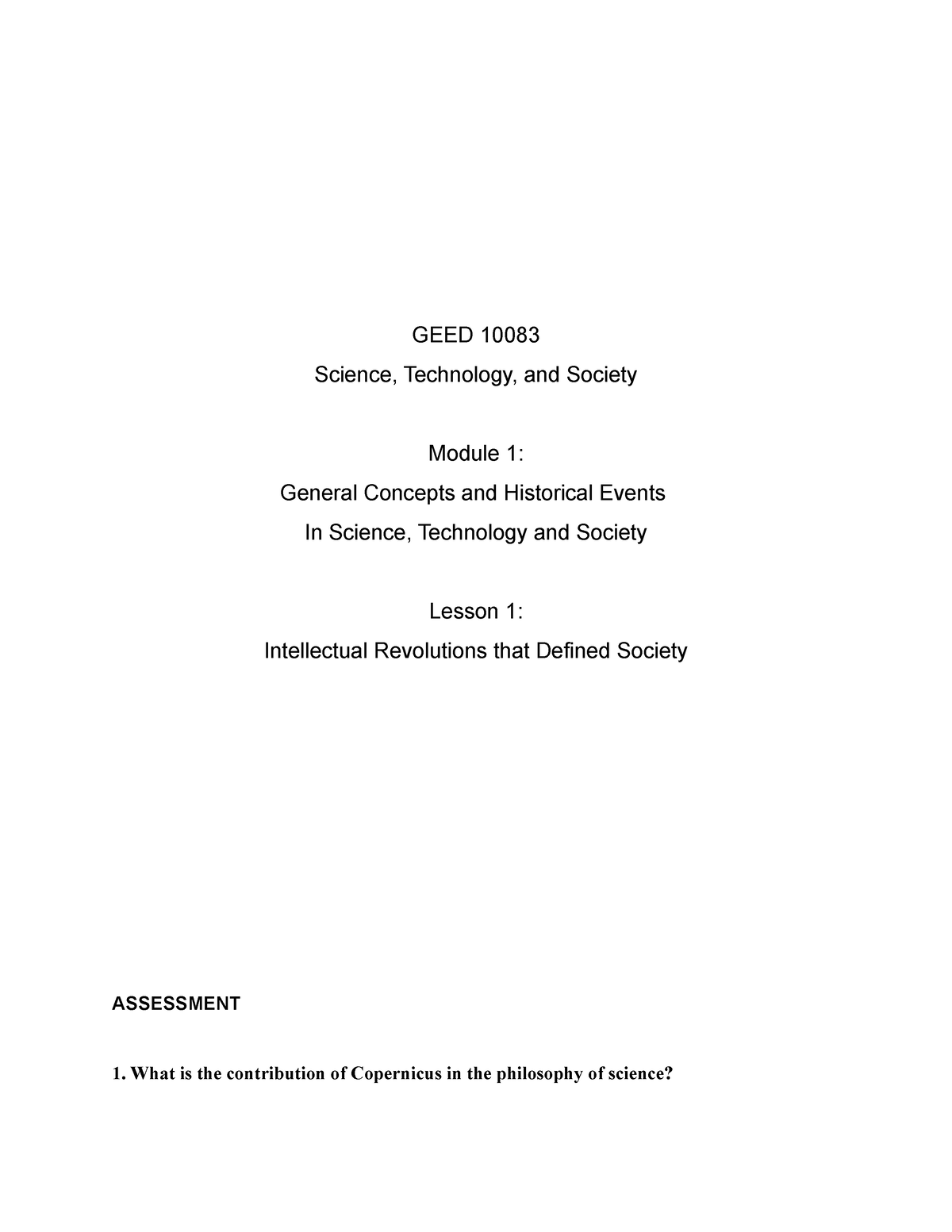 STS-module-1 - Science, Technology And Society Module 1 - GEED 10083 ...