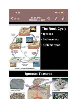 GEOL - Notes were taken throughout the class to classify rocks and ...