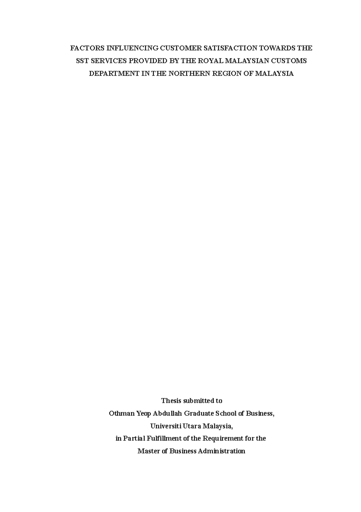 Sample 2 - Notes - FACTORS INFLUENCING CUSTOMER SATISFACTION TOWARDS ...