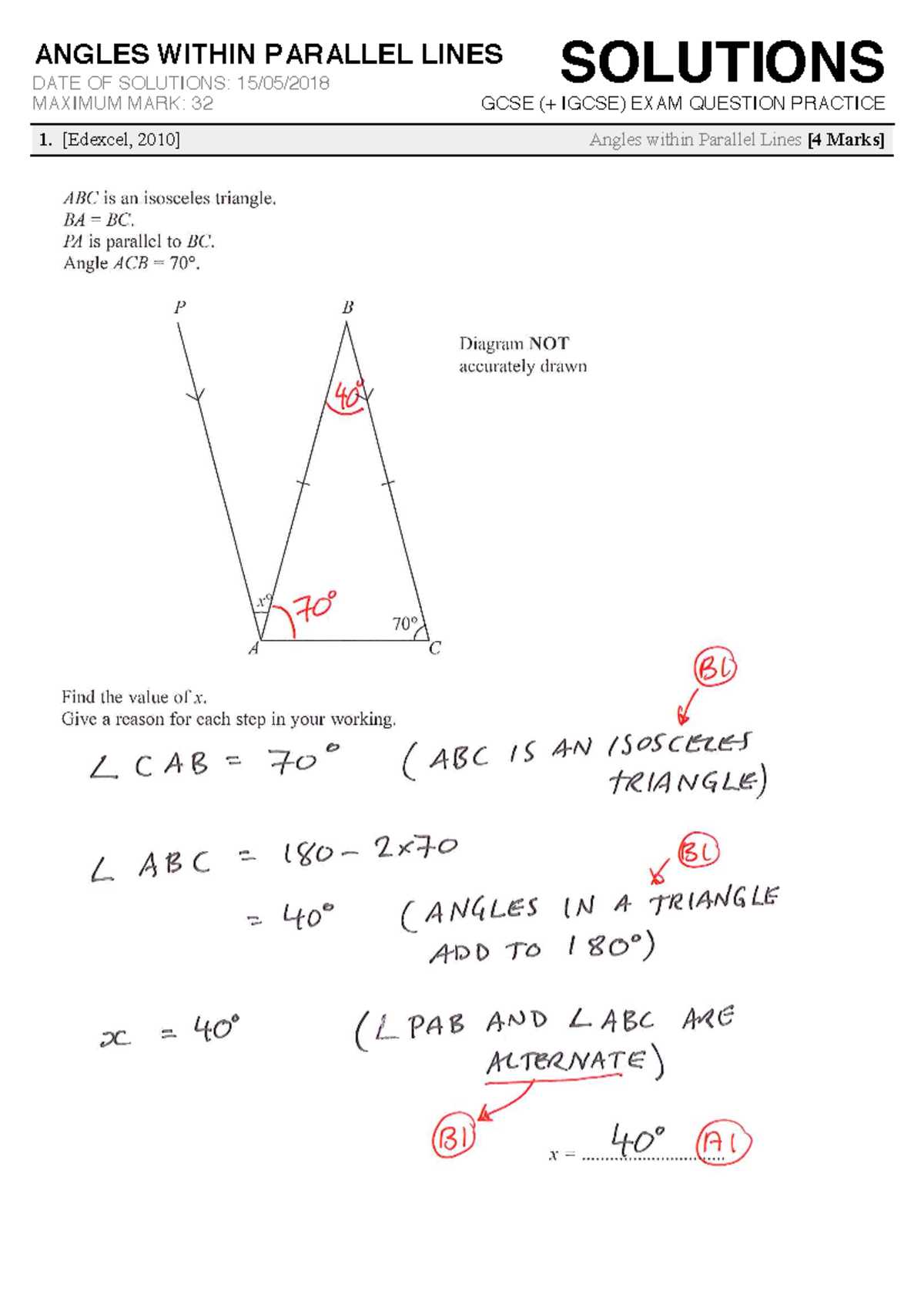 Angles Within Parallel Lines Solutions - SOLUTIONS ANGLES WITHIN ...