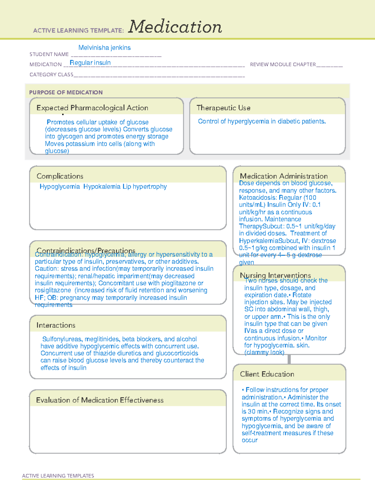 Med E - med card - ACTIVE LEARNING TEMPLATES Medication STUDENT NAME ...