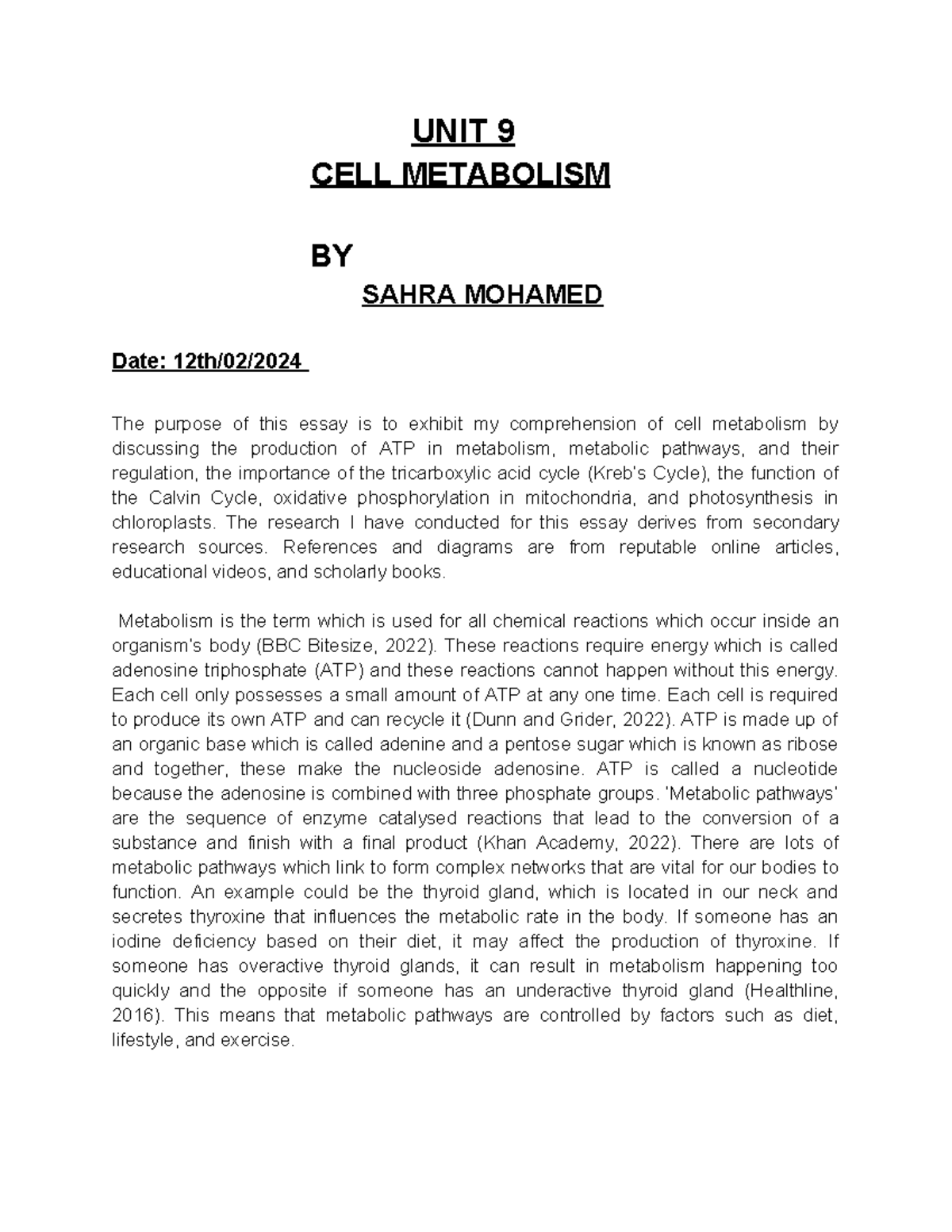 UNIT 9 CELL Metabolism 2334675 433 - UNIT 9 CELL METABOLISM BY SAHRA ...