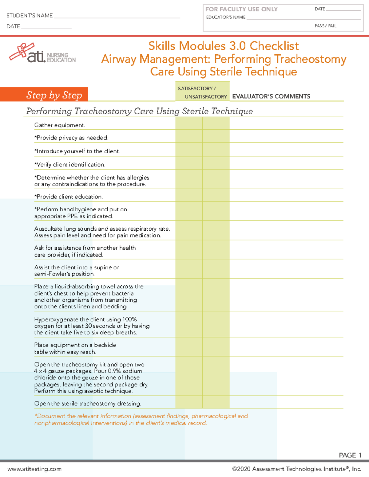 Skills Checklist Airway Trach - EDUCATOR IMPLEMENTATION GUIDE ...