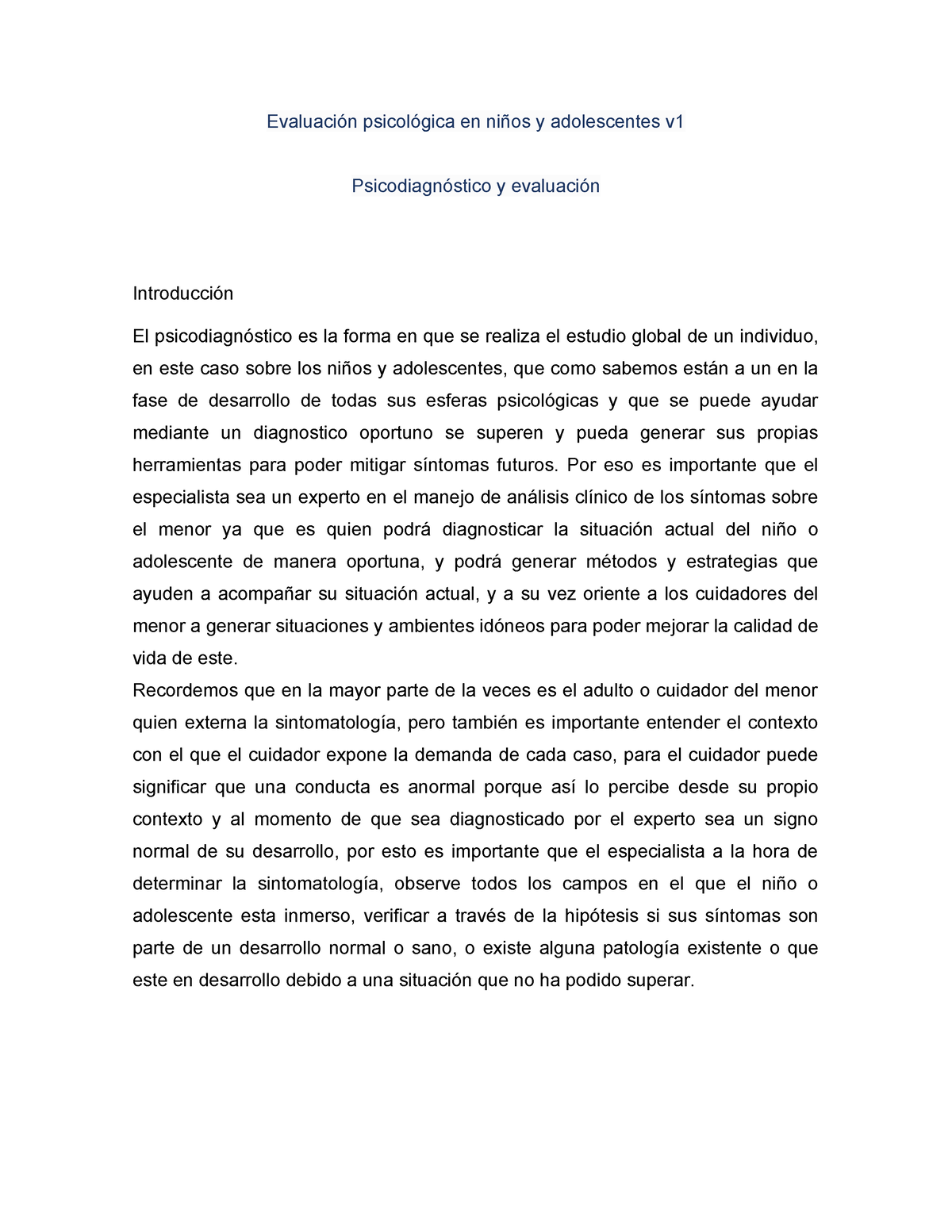 Psicodiagnóstico Y Evaluación - Evaluación Psicológica En Niños Y ...