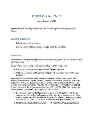 Problem Set 11 - EC1B3 - Problem Set Monday, 1 May 2023 14: - Studocu