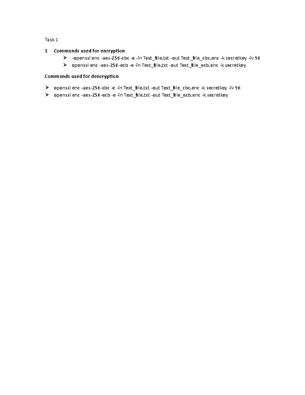Week4 - Task 1 1 Commands used for encryption - openssl enc - aes- 256 ...