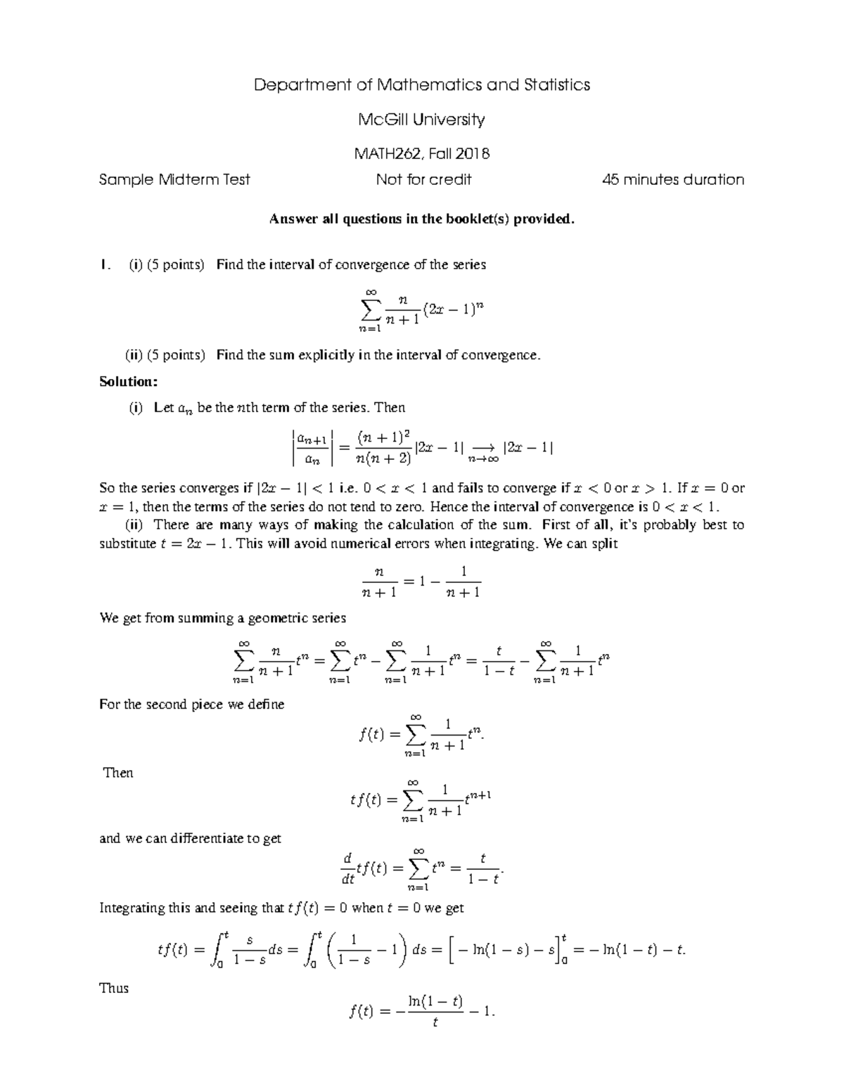 Midterm exam 10 October, questions and answers - Department of ...