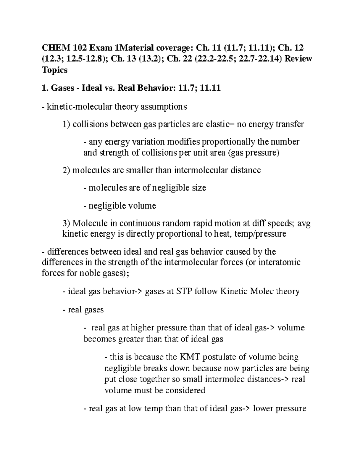 chem 102 exam review - **CHEM 102 Exam 1Material coverage: Ch. 11 (11 ...