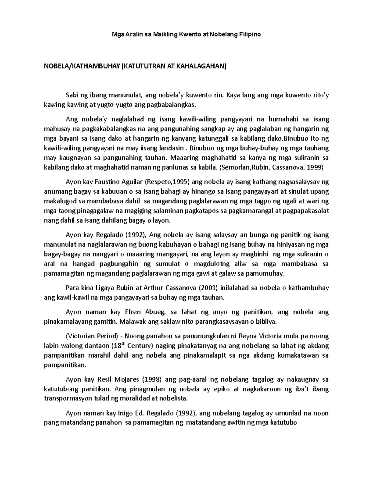 FIL ED 224 Katuturan AT Kahalagahan NG Nobela - NOBELA/KATHAMBUHAY ...