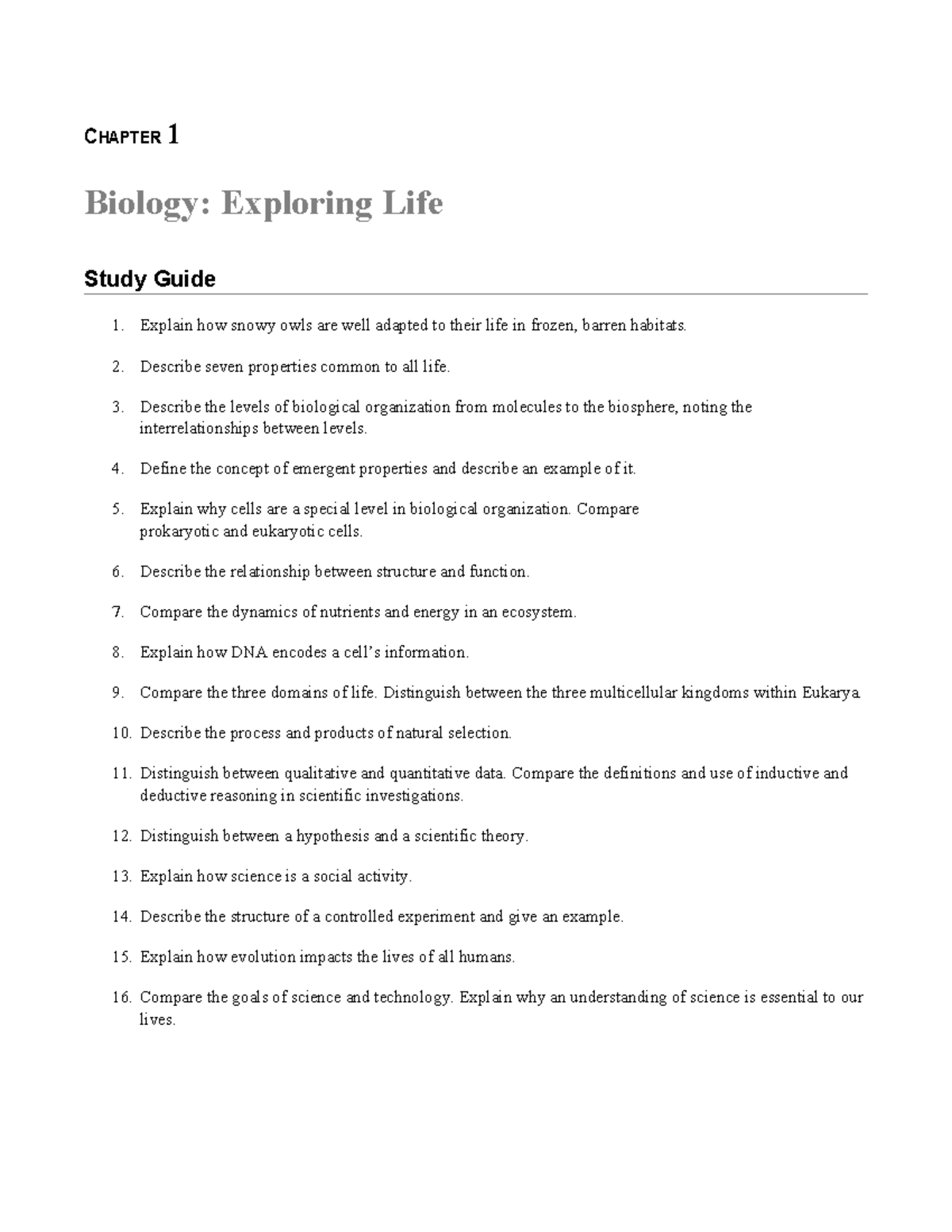 Ch1 Notes And Study Guide - C HAPTER 1 Biology: Exploring Life Study ...