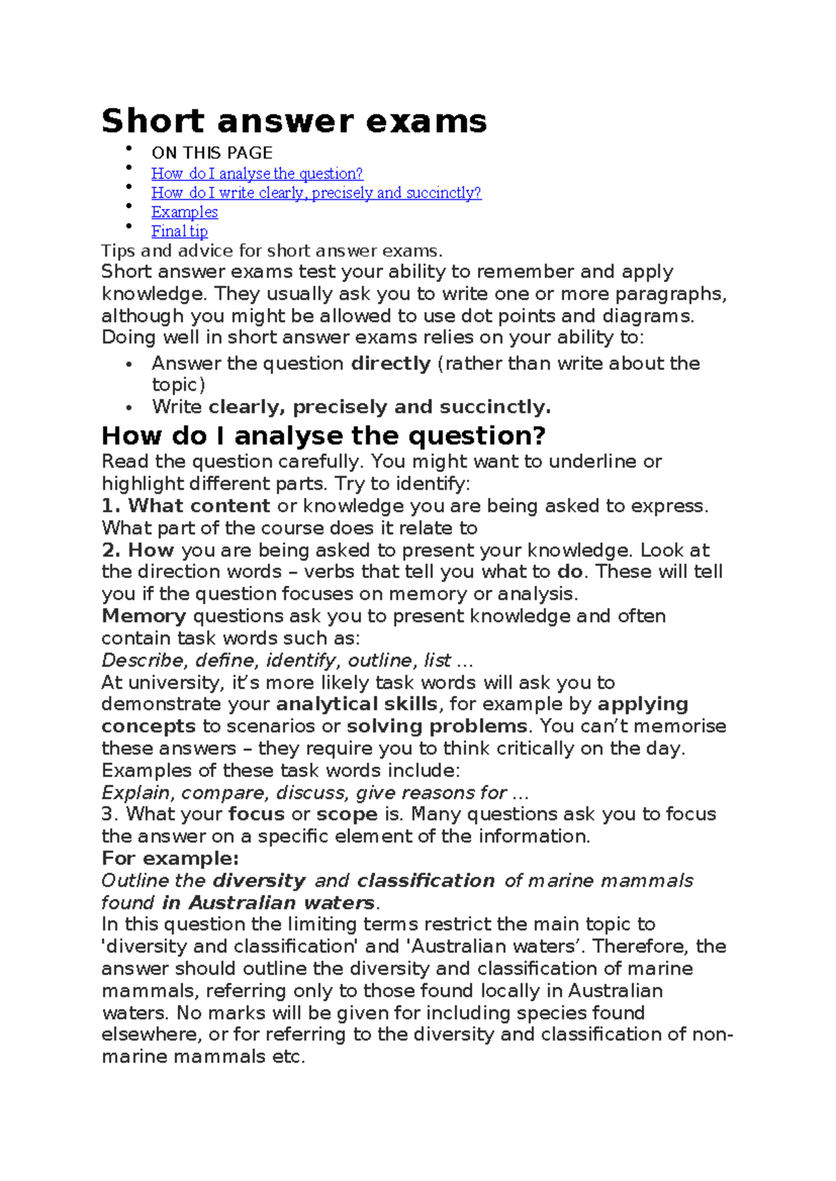 Short answer exams - Short answer exams test your ability to remember ...