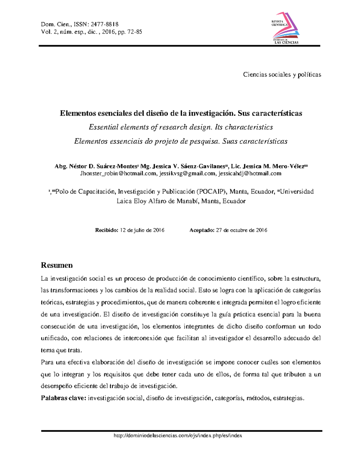 Dialnet Elementos Esenciales Del Diseno De La Investigacion Sus Ca