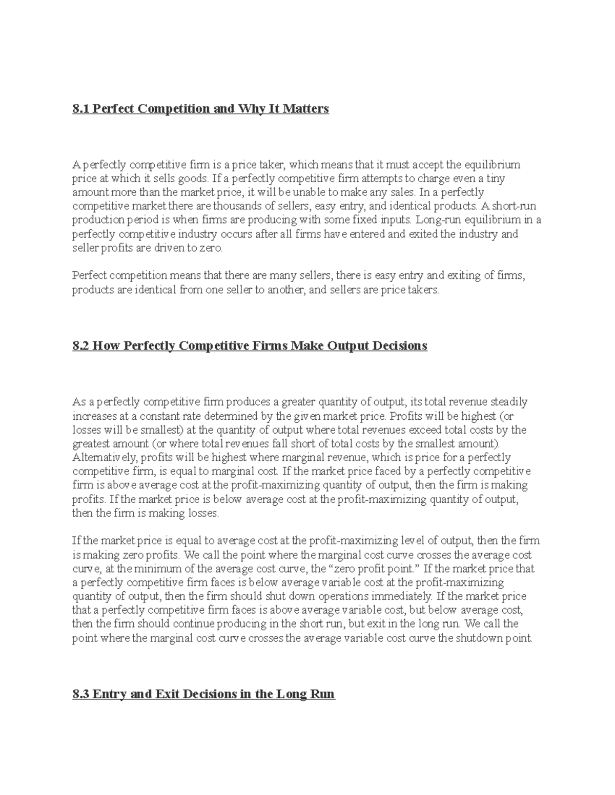 Chapter 8 summary - 8 Perfect Competition and Why It Matters A ...