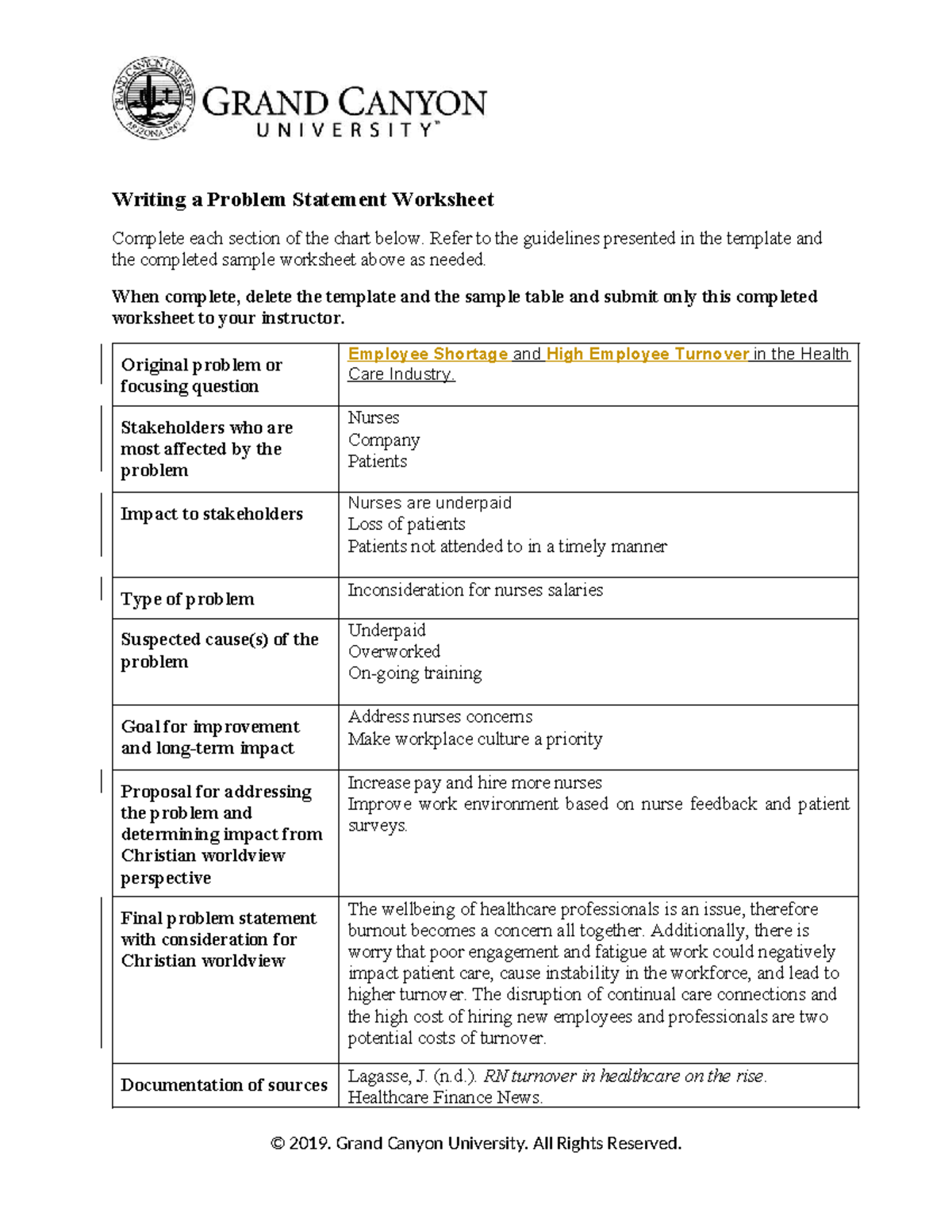 Problem Statement Worksheet - Writing a Problem Statement Worksheet ...