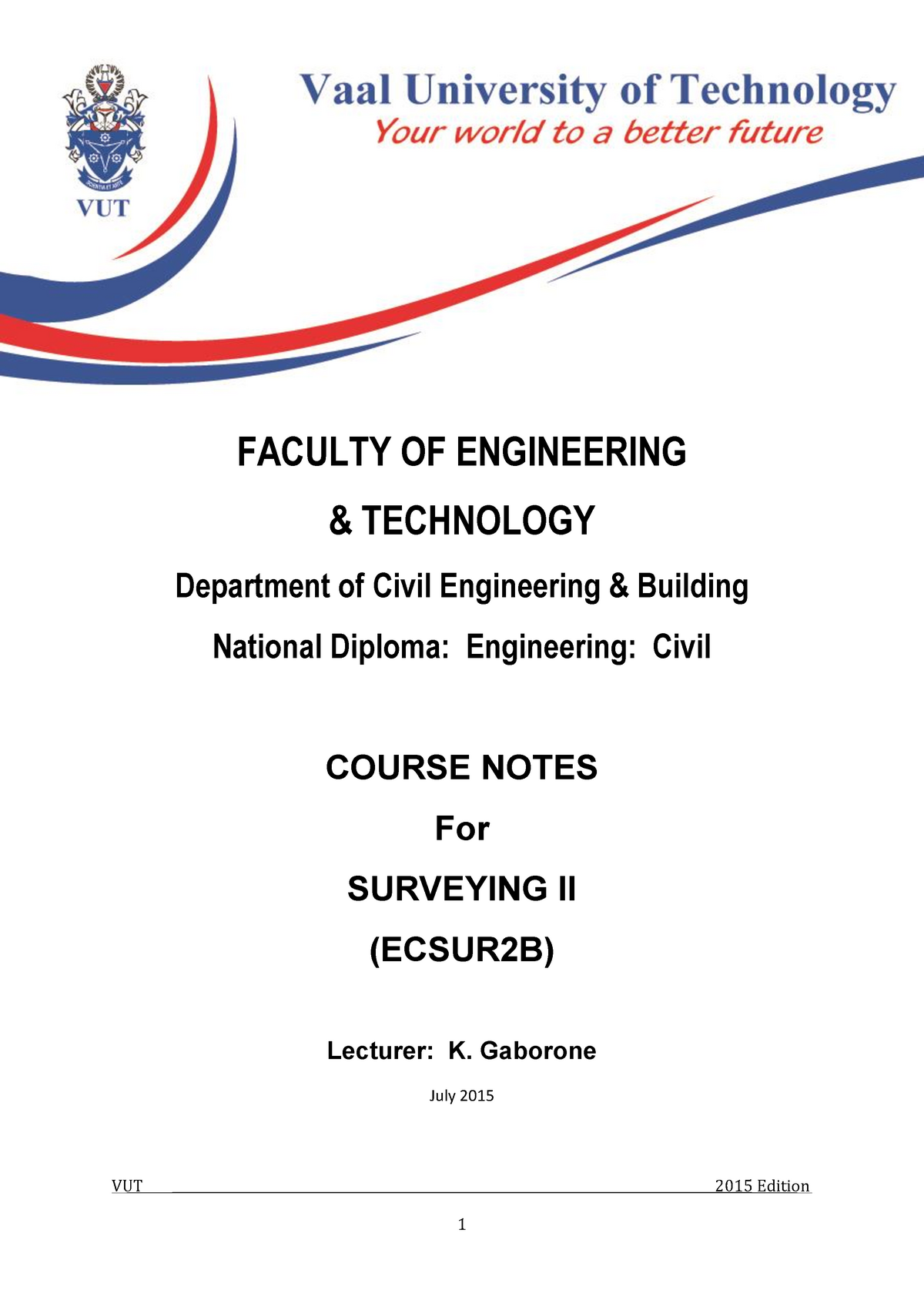 Surveying+II+ Notes+2015 - VUT 2015 Edition FACULTY OF ENGINEERING ...