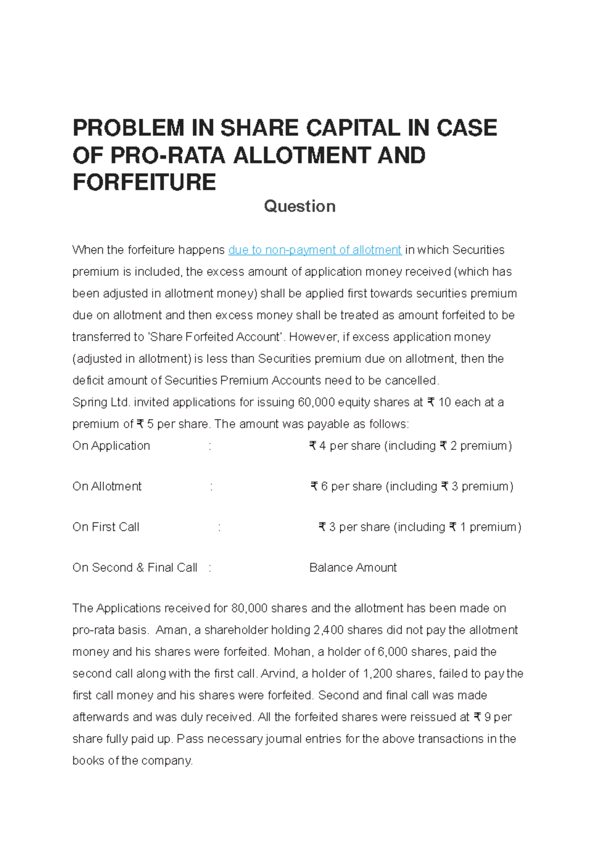 Problem IN Share Capital IN CASE OF PRO - PROBLEM IN SHARE CAPITAL IN ...