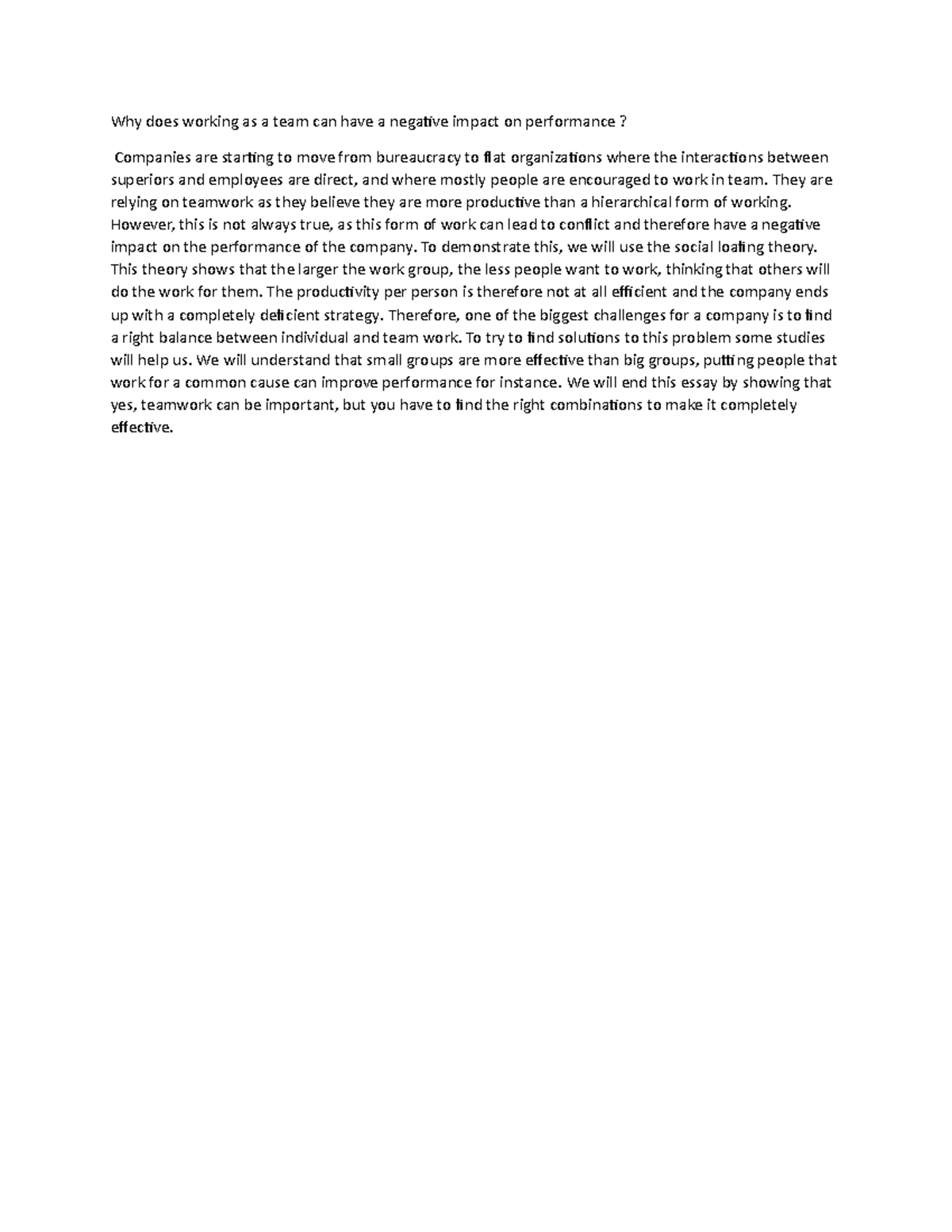Abstract Final Essay OT Why Does Working As A Team Can Have A