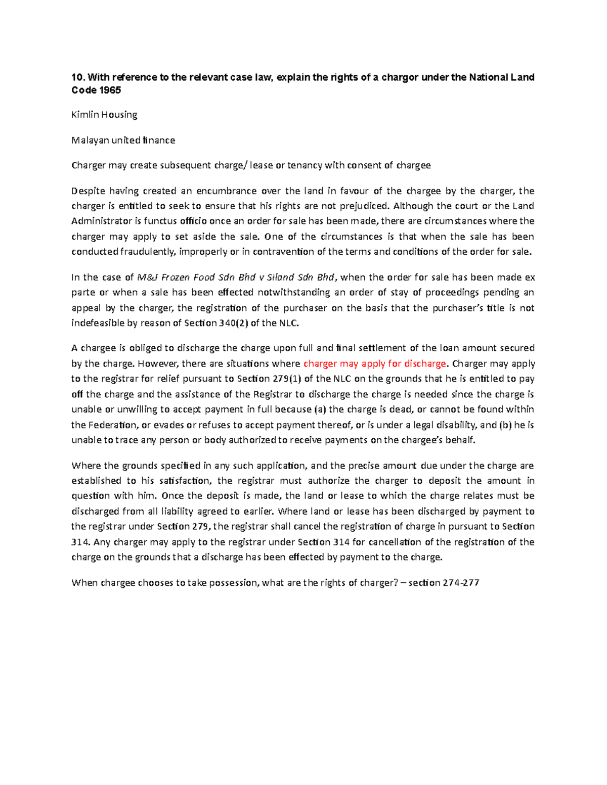 Tutorial Q10Charge With reference to the relevant case law