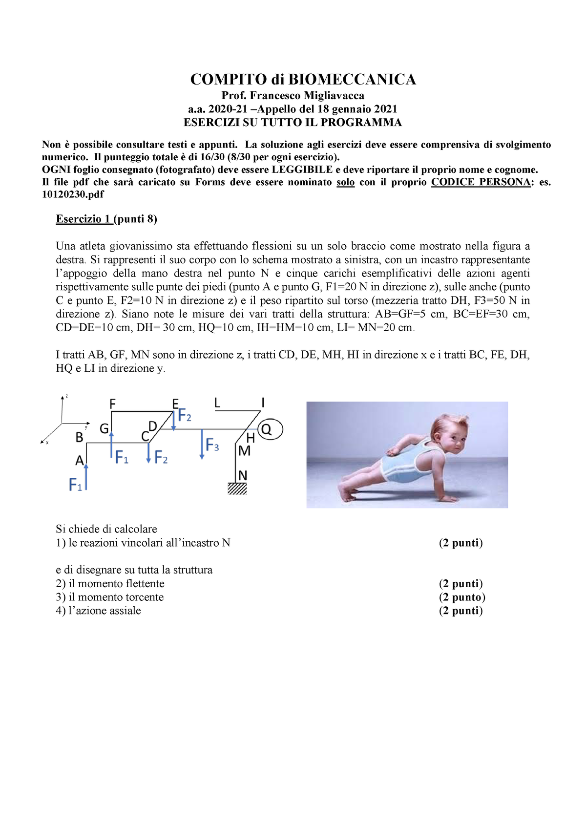 Tema D'esame Biomeccanica 18-01-2020 - COMPITO Di BIOMECCANICA Prof ...