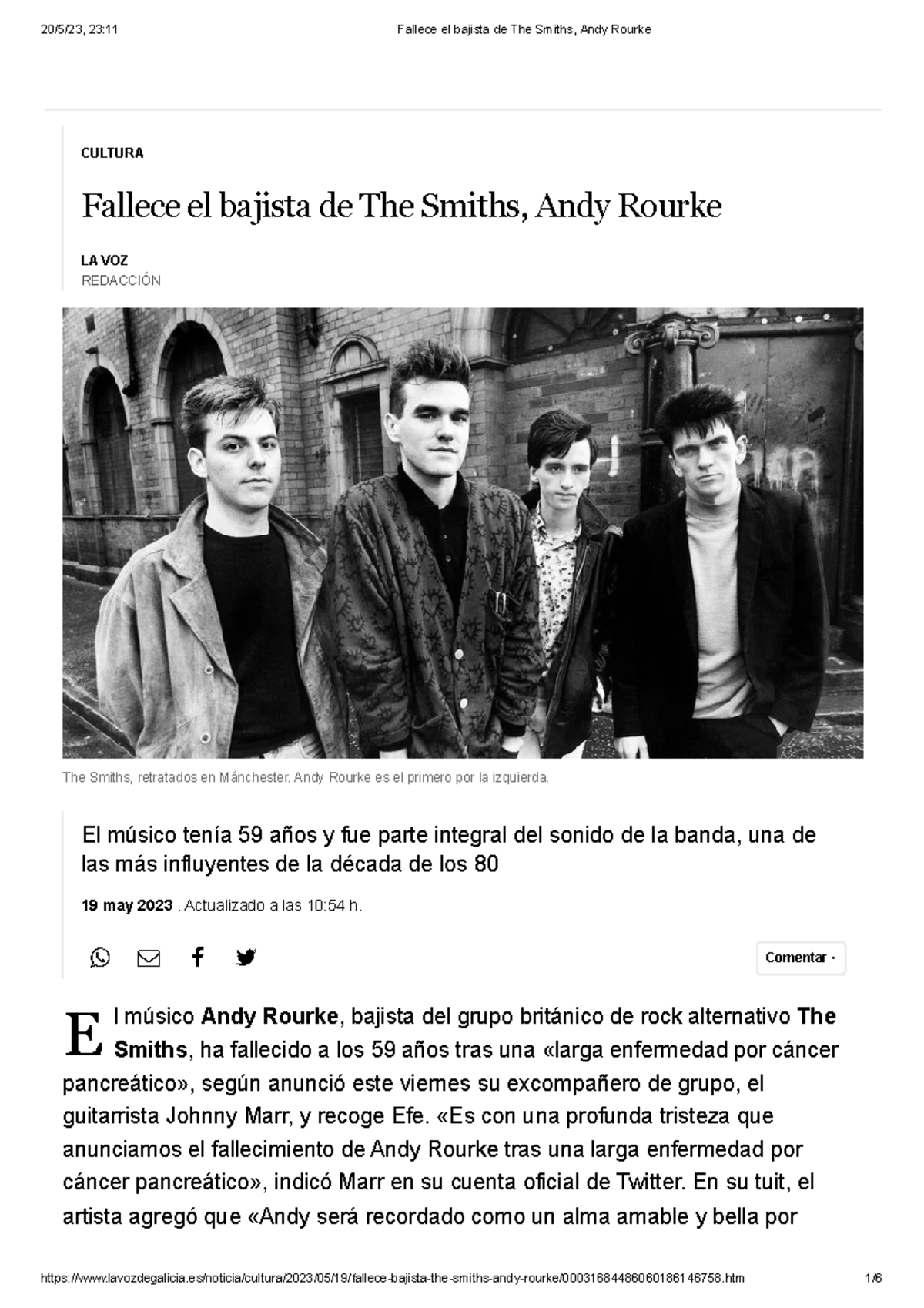 Obituario andy rourke, smiths - CULTURA Fallece el bajista de The ...