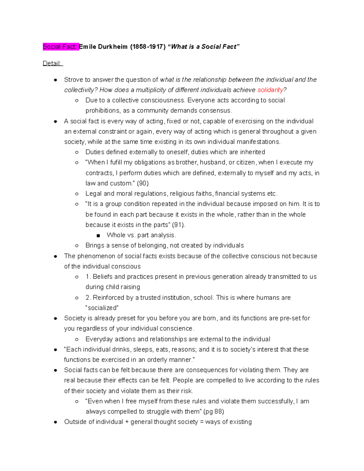 Midterm Terms - professor Grinker - Social Fact: Emile Durkheim (1858 ...