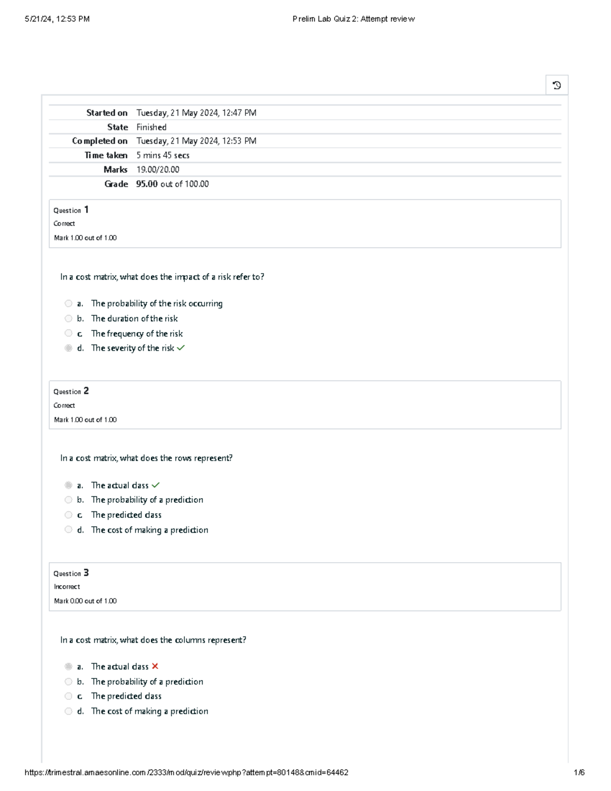 CYB6101 Prelim Lab Quiz 2 95 score - Started on Tuesday, 21 May 2024 ...