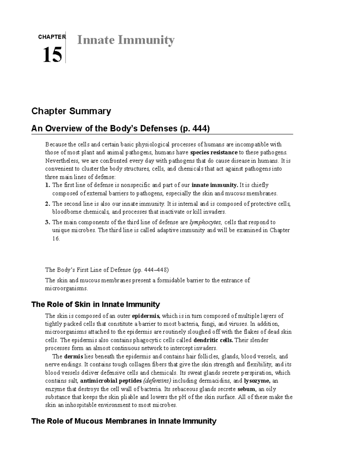 Chapter 15 - Summary - Harris Carter - CHAPTER 15 Innate Immunity ...