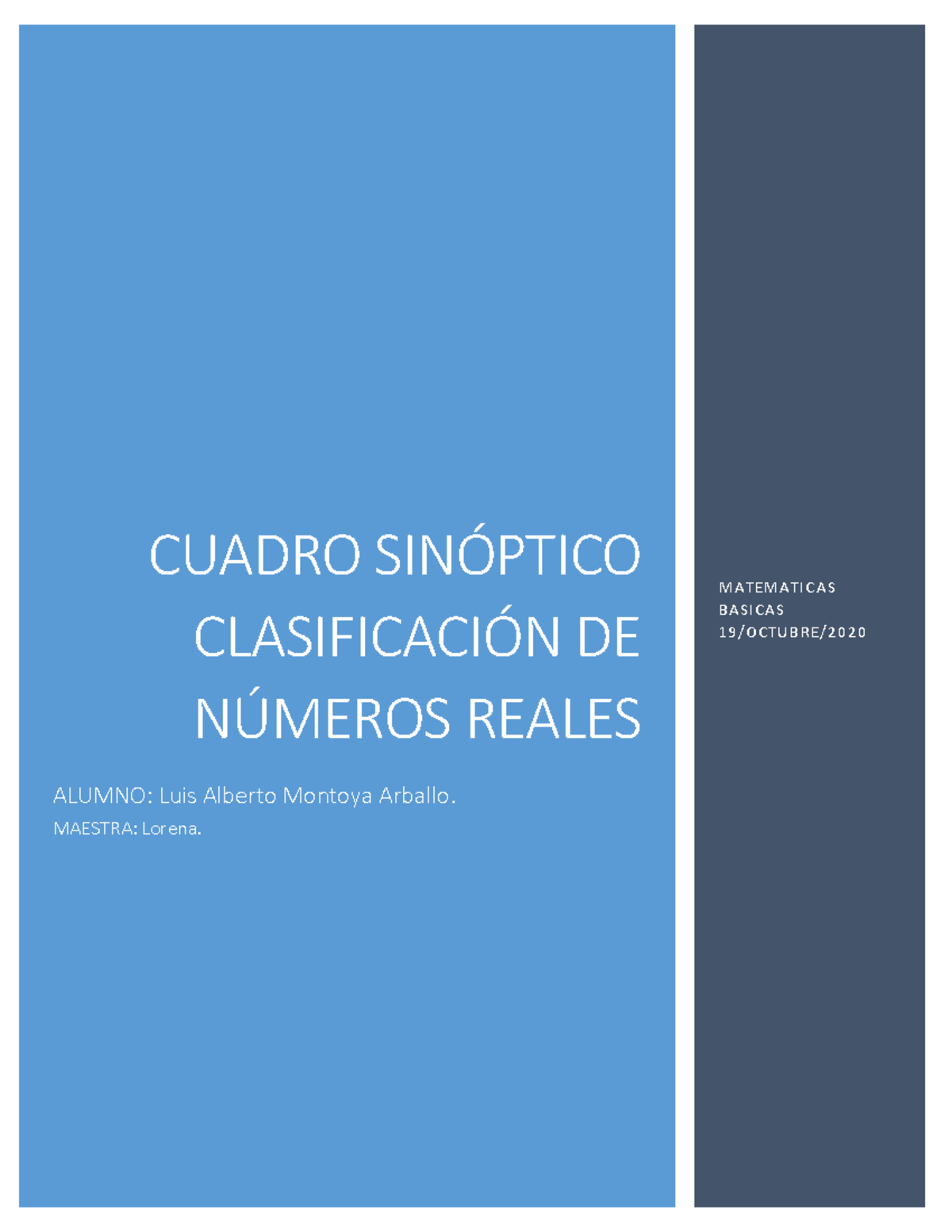 Act 2 Cuadro Sinóptico Clasificación De Números Reales - MAT01A1 ...