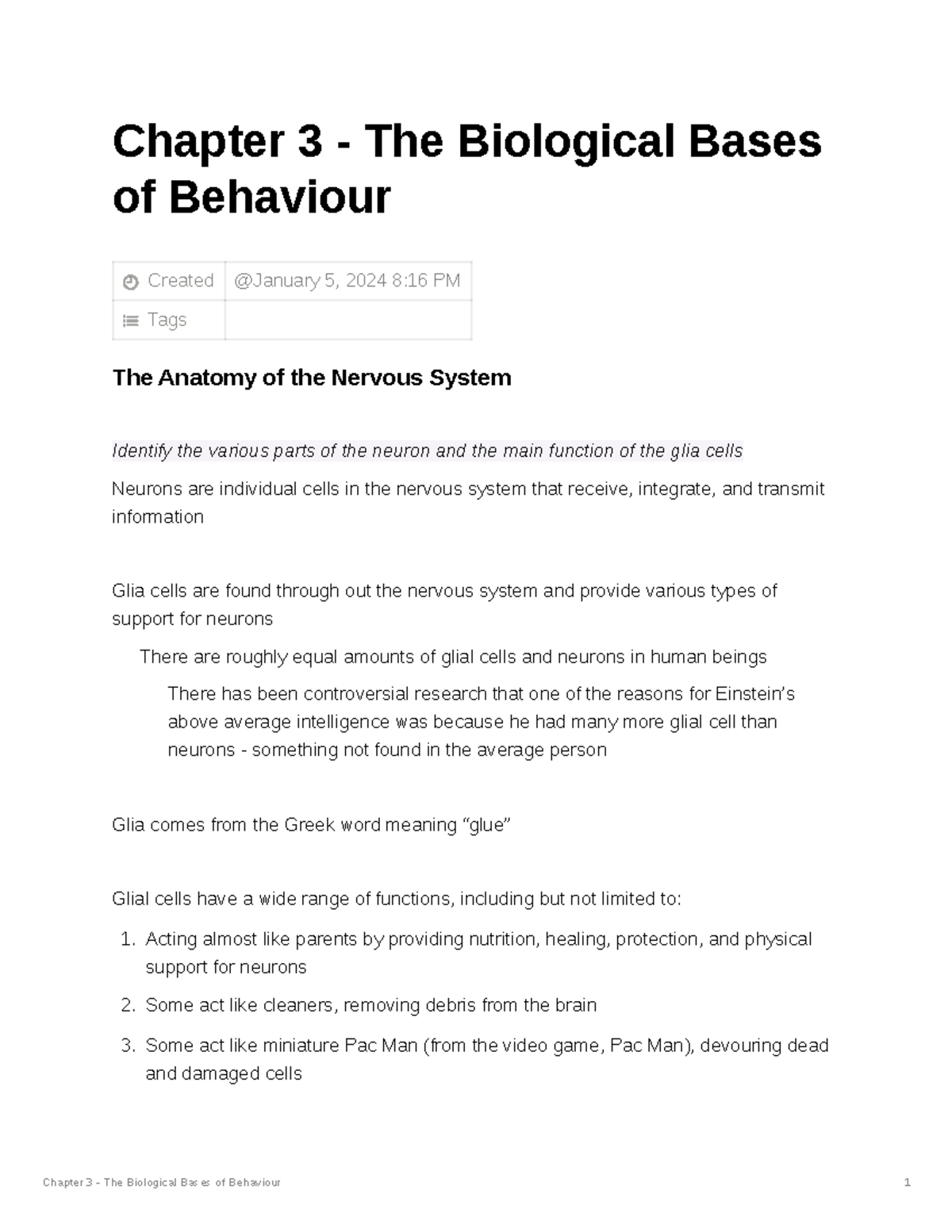 Psych reading notes chapter 3 chapter 3 the biological bases of