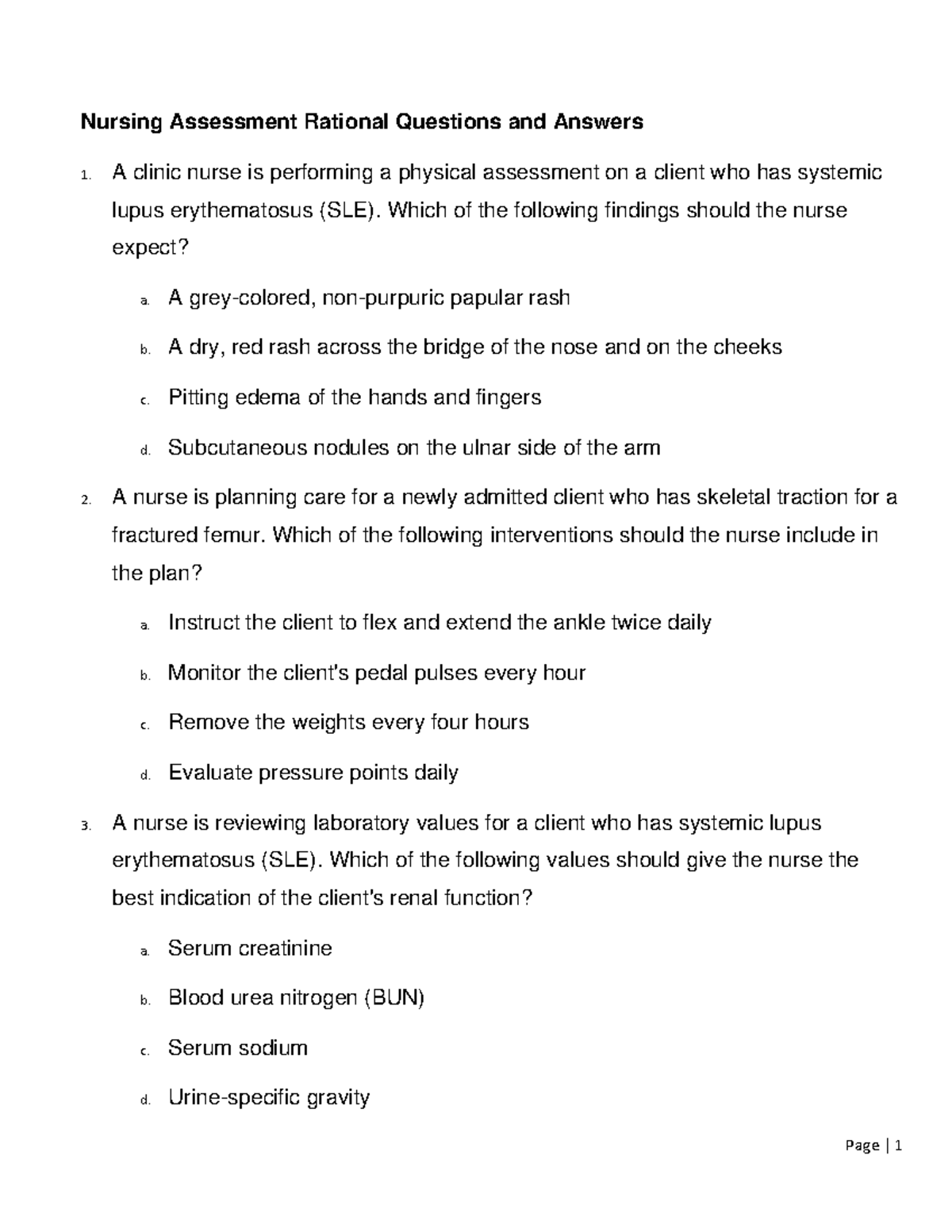 Nursing Assessment Rational Questions and Answers - A clinic nurse is ...