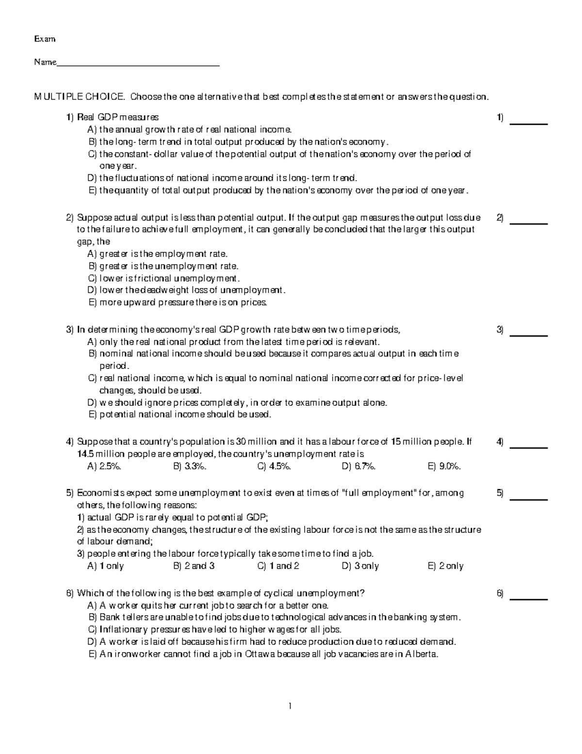 Midterm 5 March 2017, questions and answers - Exam Name