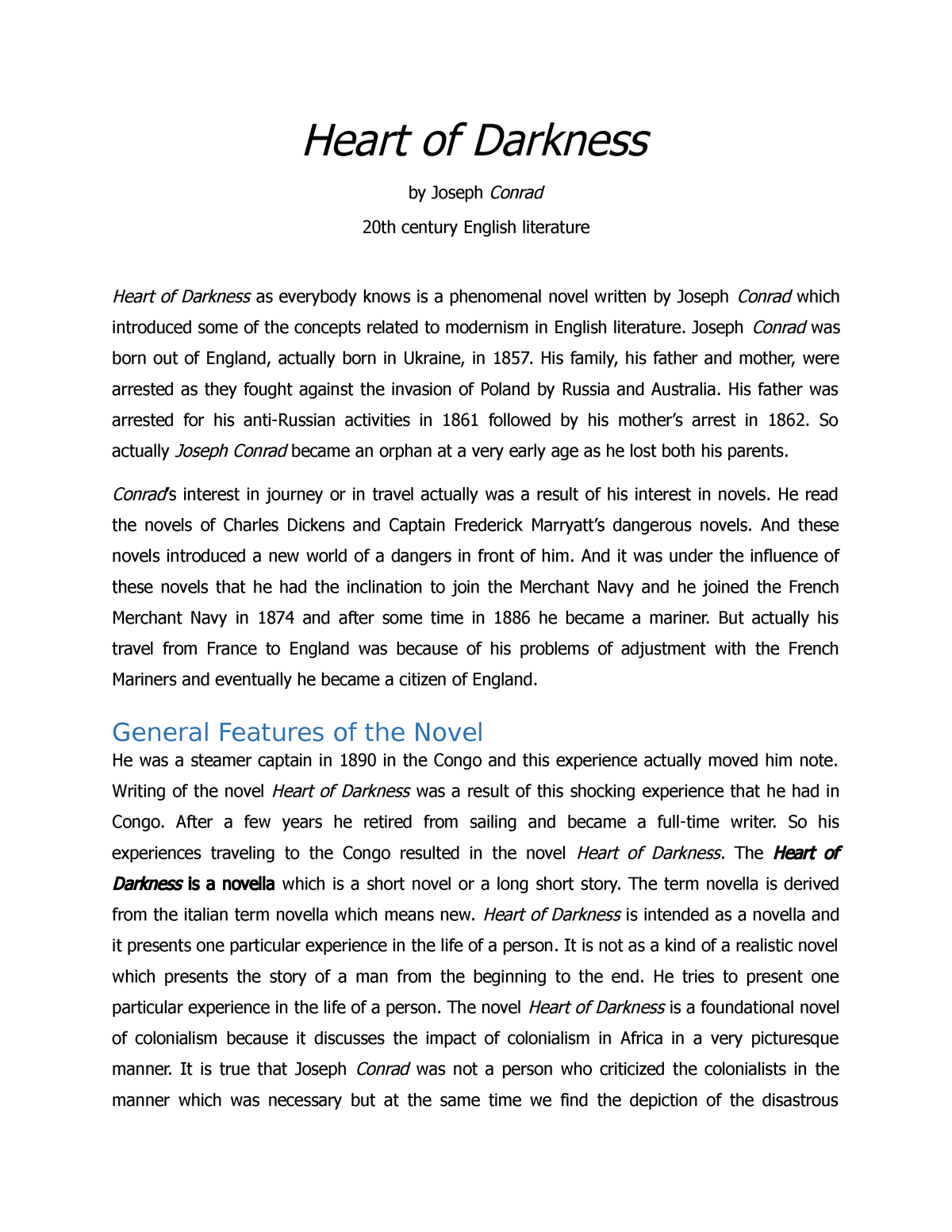 the heart of darkness essay