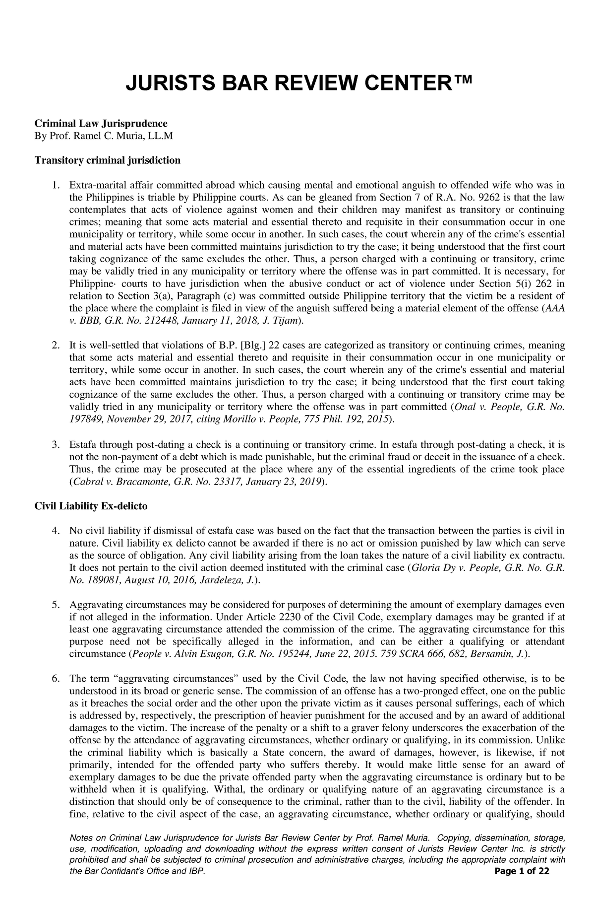 Notes On Criminal Law Jurisprudence By Prof. Ramel Muria - Notes On ...