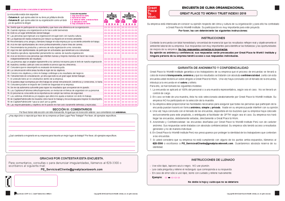 Encuesta GPTW V3 (Tripulantes) - ENCUESTA DE CLIMA ORGANIZACIONAL GARANTÍA  DE ANONIMATO Y - Studocu