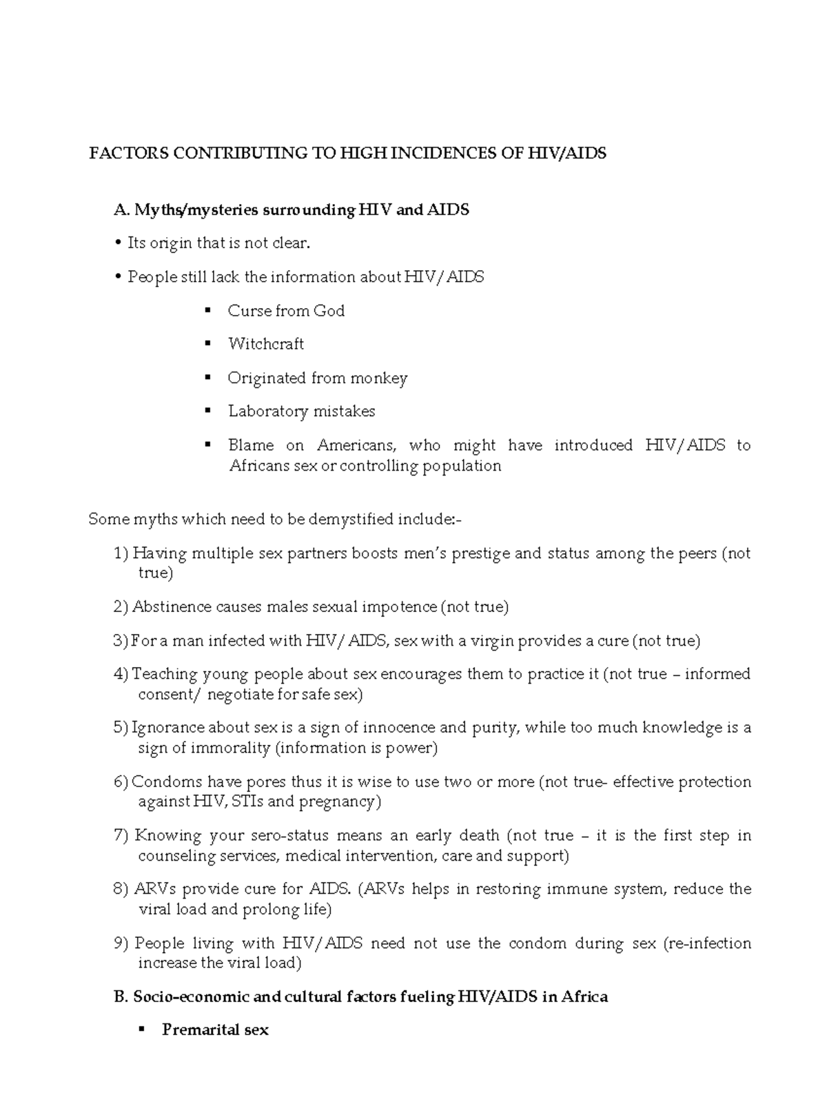 HIV AIDS AND Gender - Lecture notes 1-10 - FACTORS CONTRIBUTING TO HIGH ...