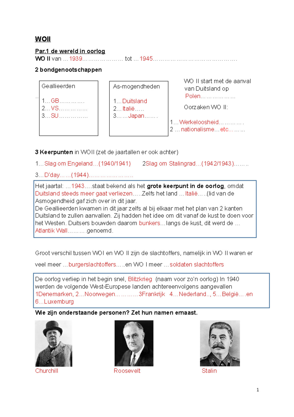 Afsluitende Opdracht H.4 WOII Ingevuld - WOII Par De Wereld In Oorlog ...